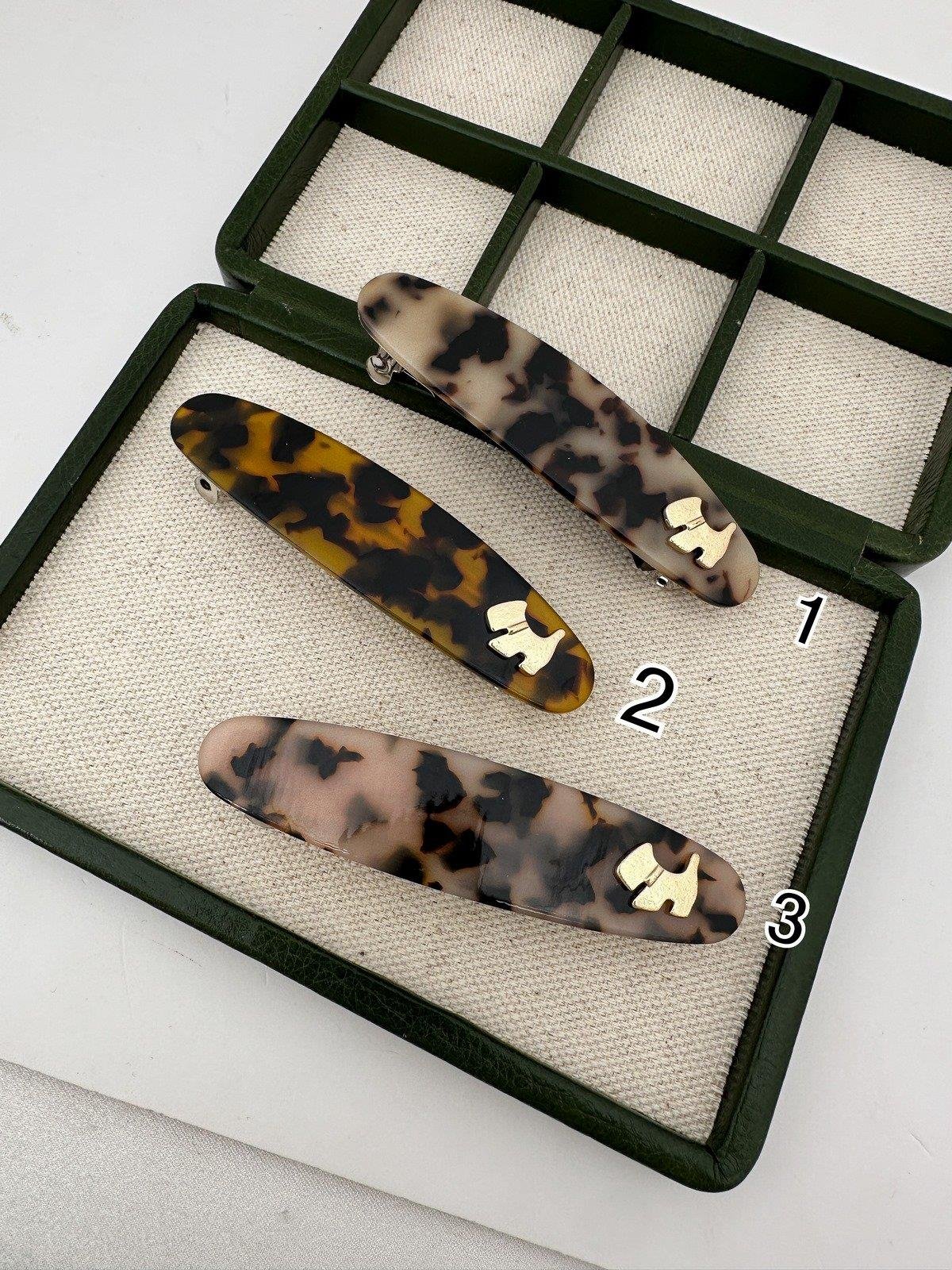 Leopar Desen Oval Kemik Klips Toka