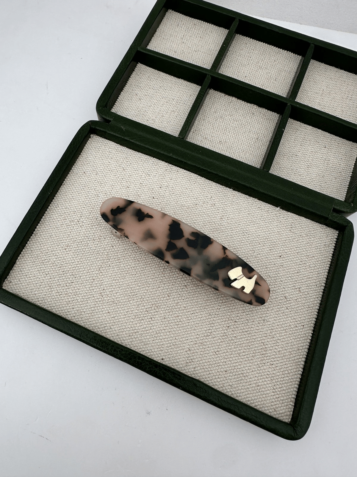Leopar Desen Oval Kemik Klips Toka