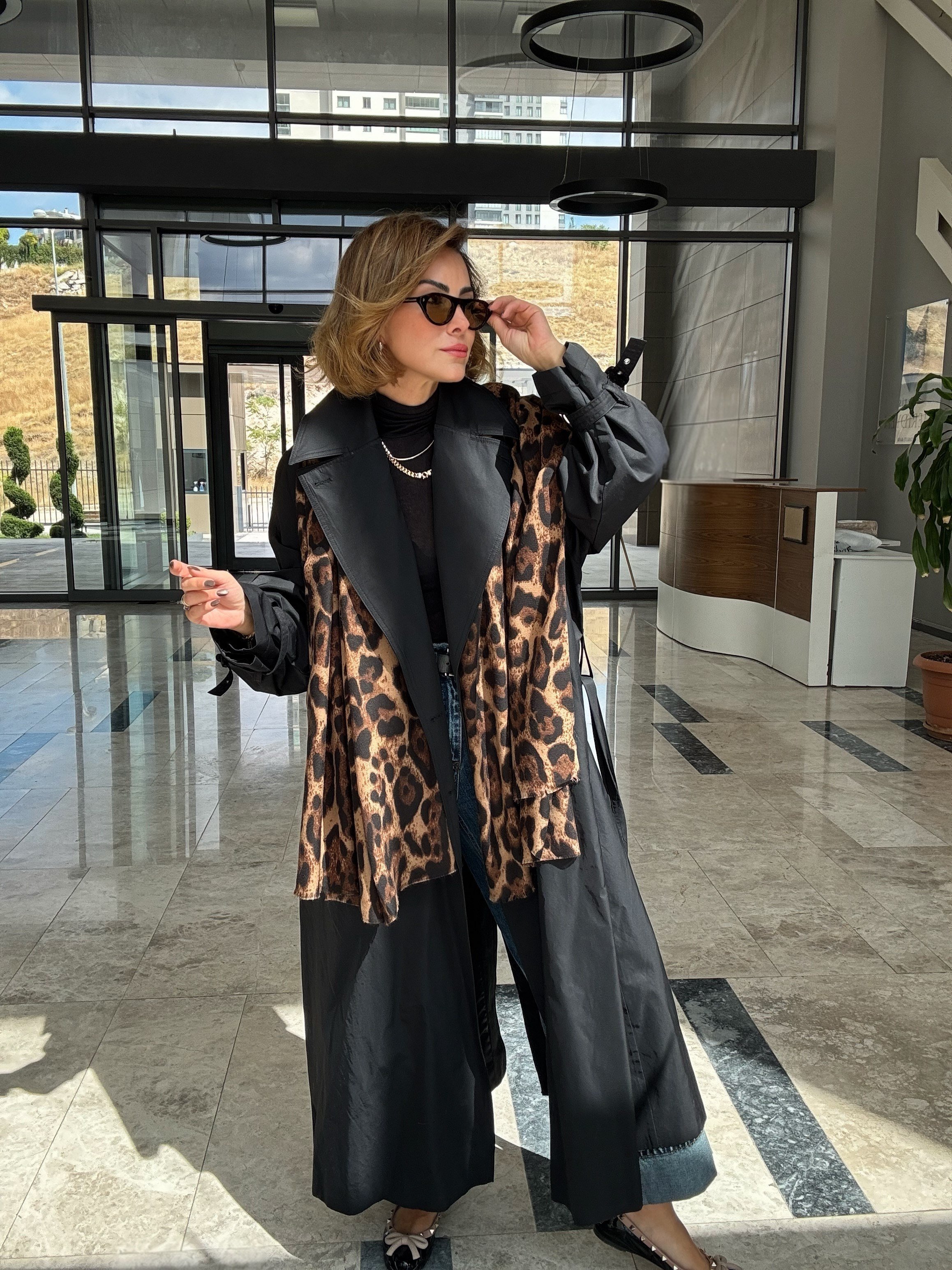 Leopar Desen Pamuklu Şal