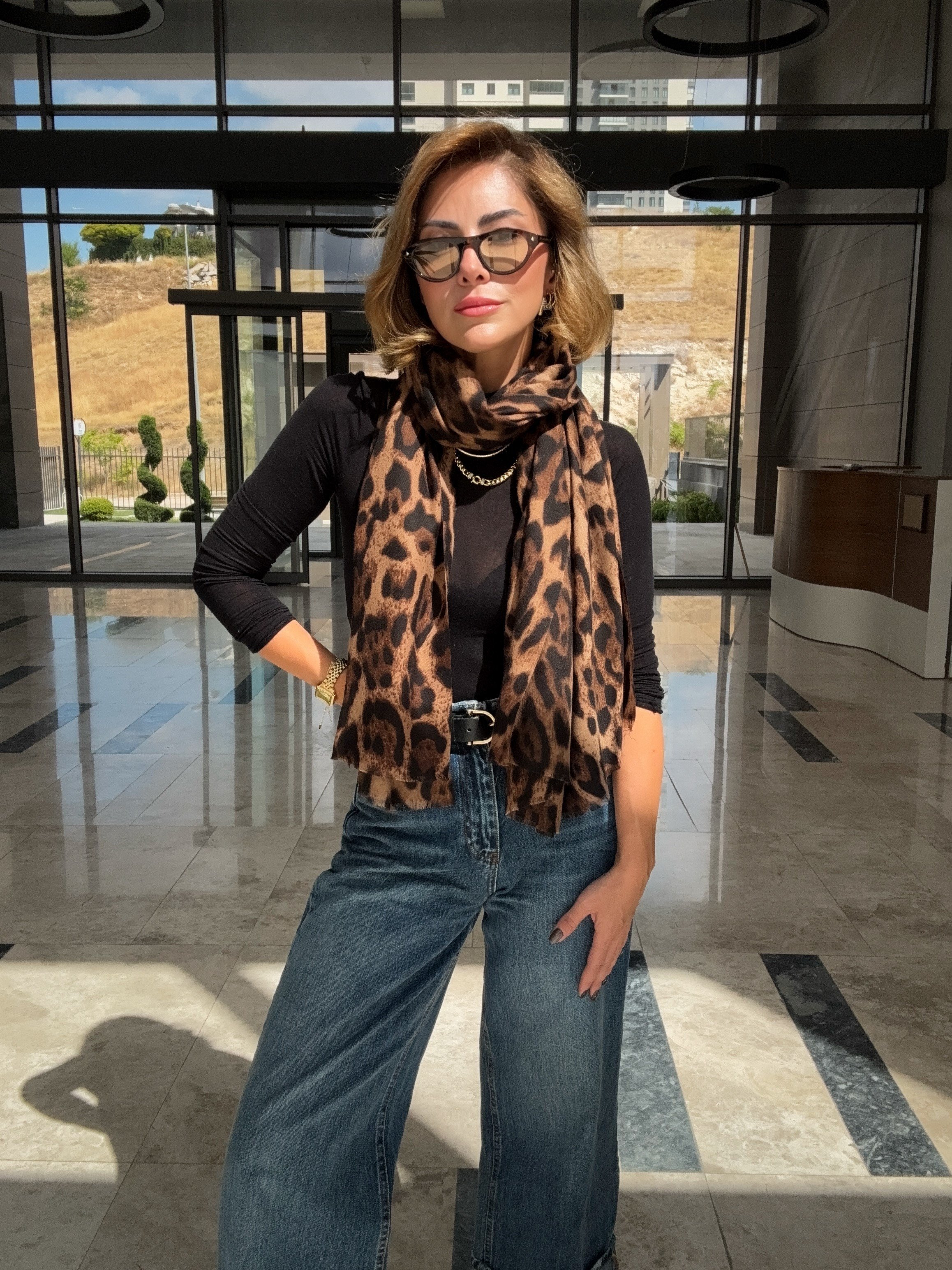 Leopar Desen Pamuklu Şal