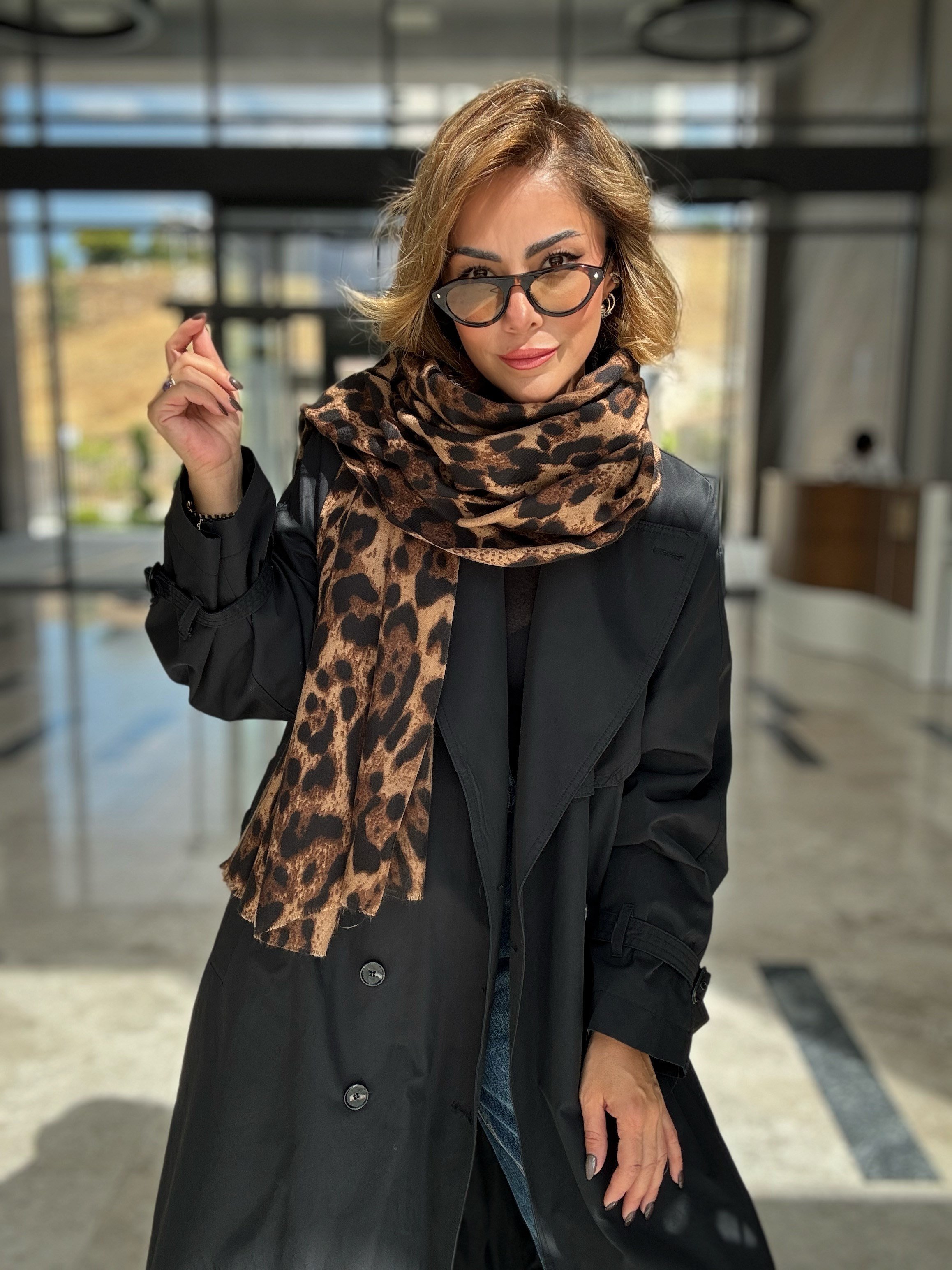Leopar Desen Pamuklu Şal