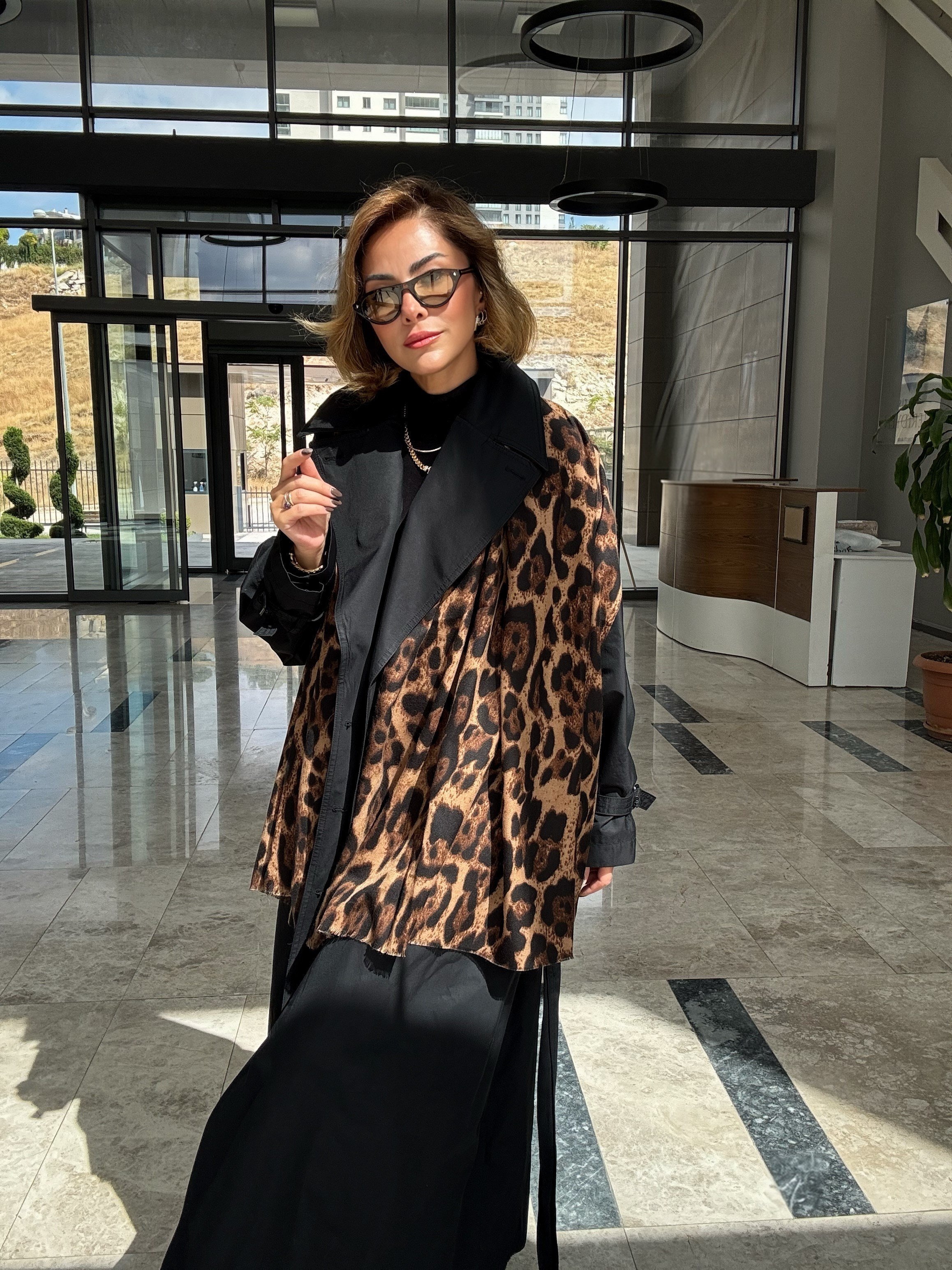 Leopar Desen Pamuklu Şal