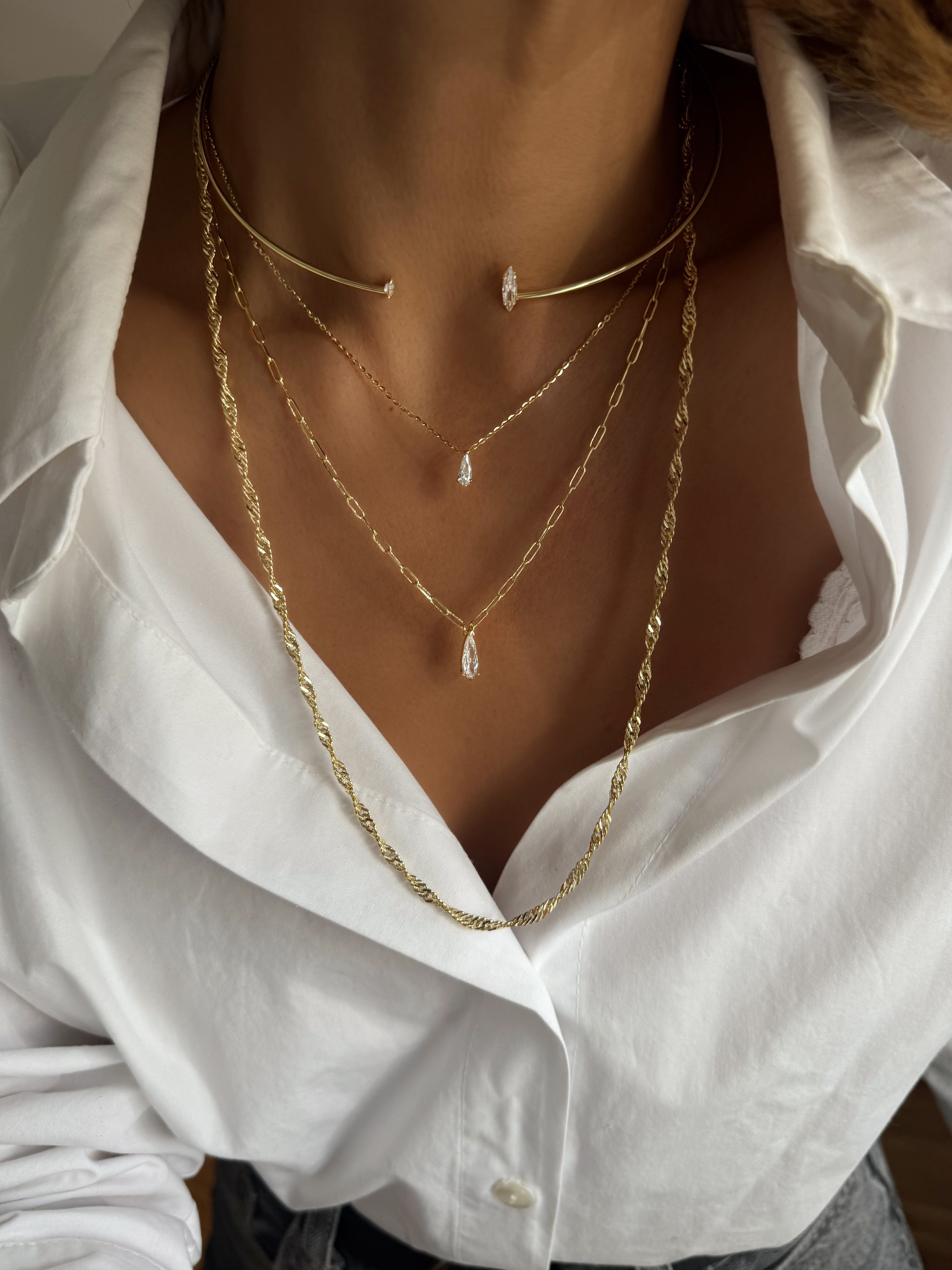 Markiz Kesim Zirkon Taşlı Boru Plaka Choker Kolye Kombini