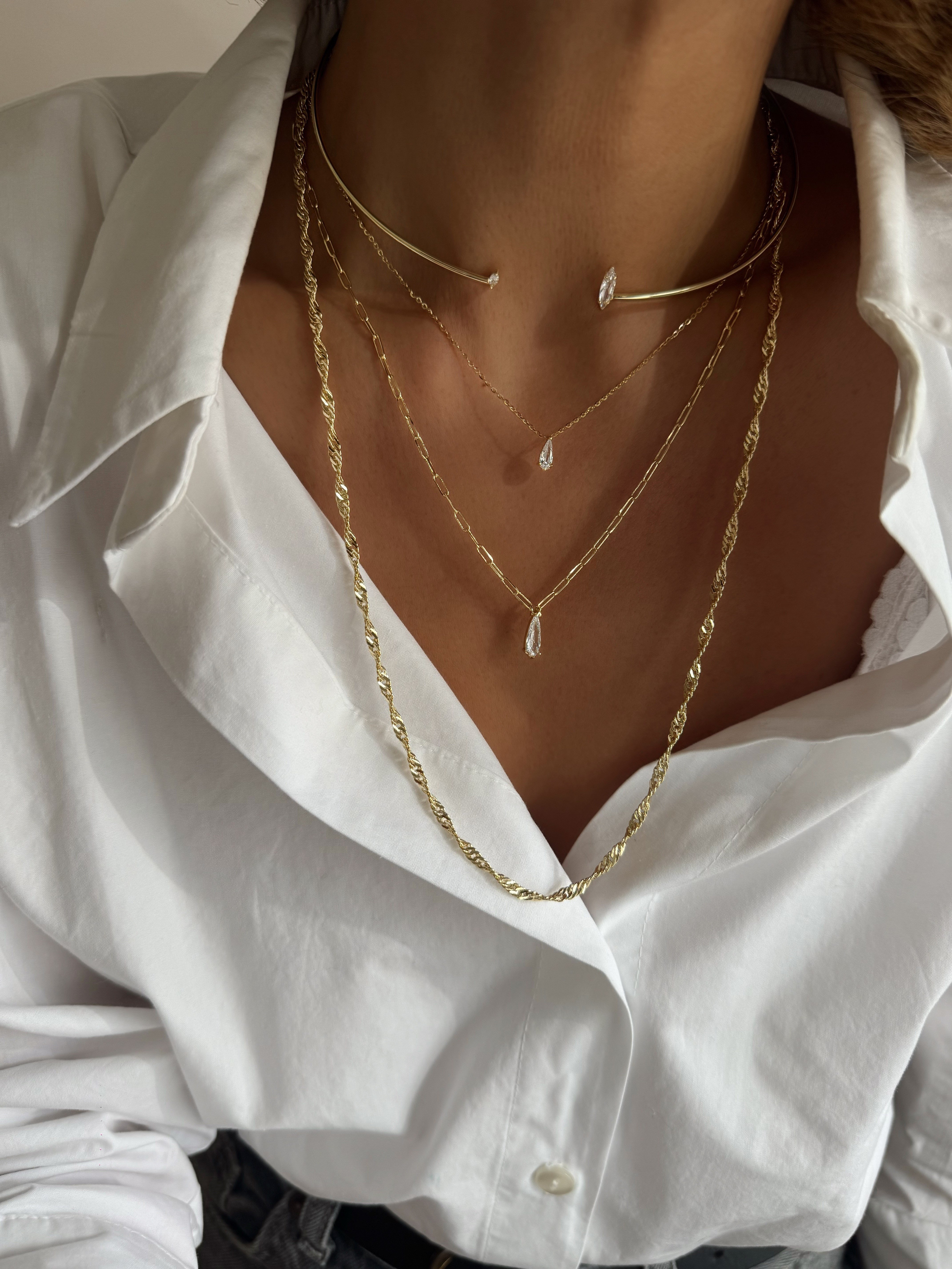 Markiz Kesim Zirkon Taşlı Boru Plaka Choker Kolye Kombini