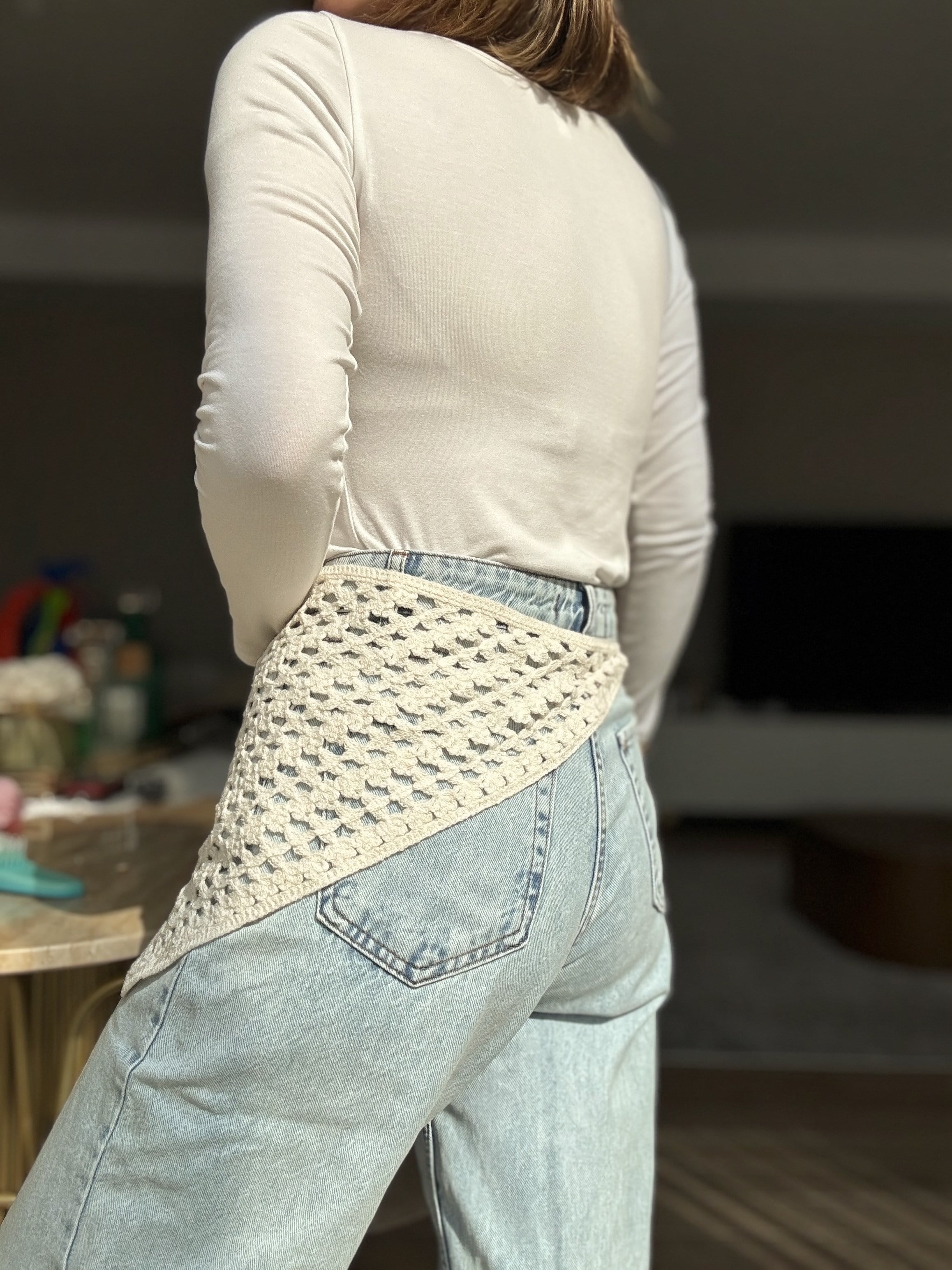 Örme İp Bağlamalı Ekru Çok Amaçlı Bandana