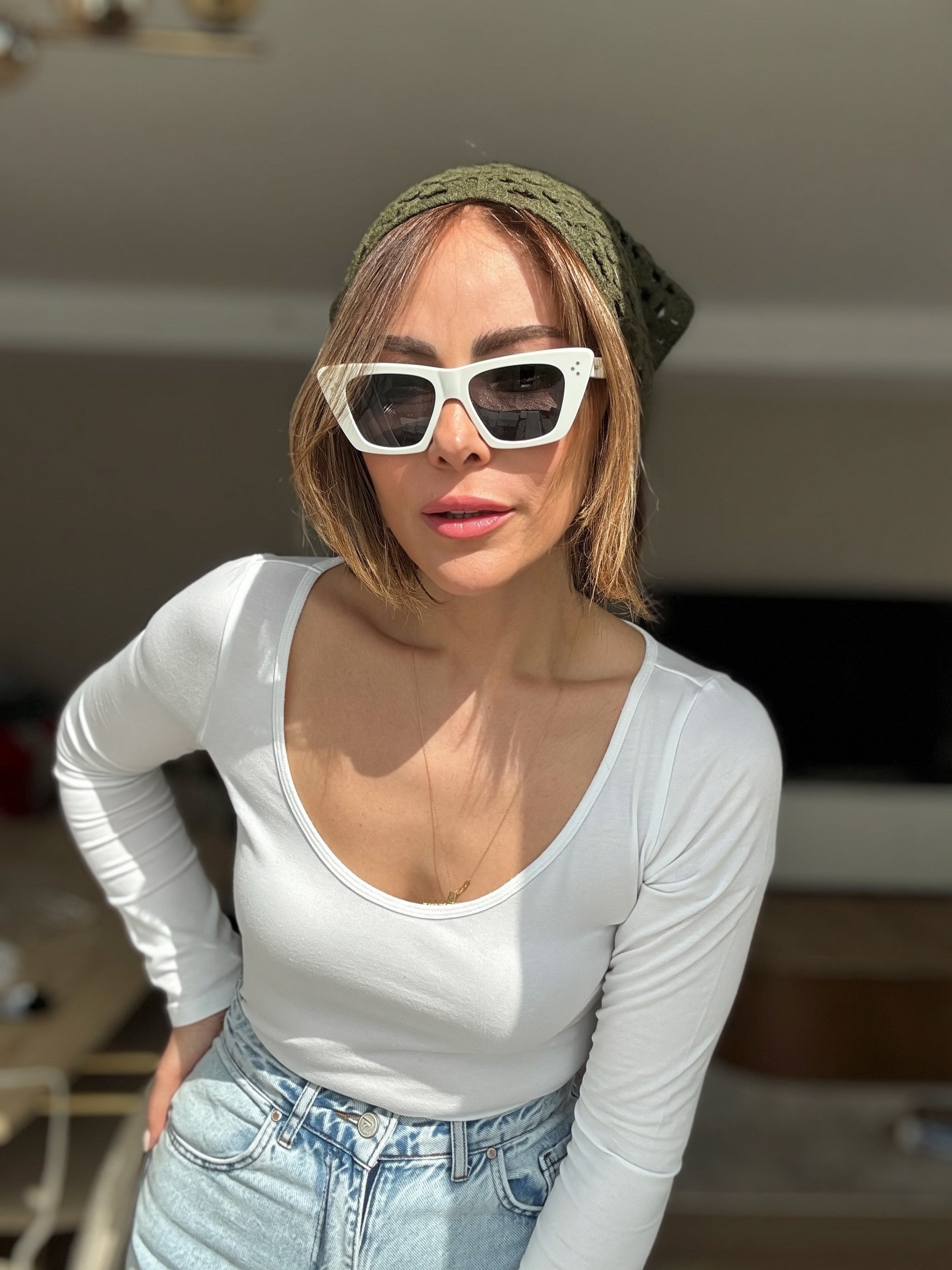 Örme İp Bağlamalı Haki Yeşil Çok Amaçlı Bandana
