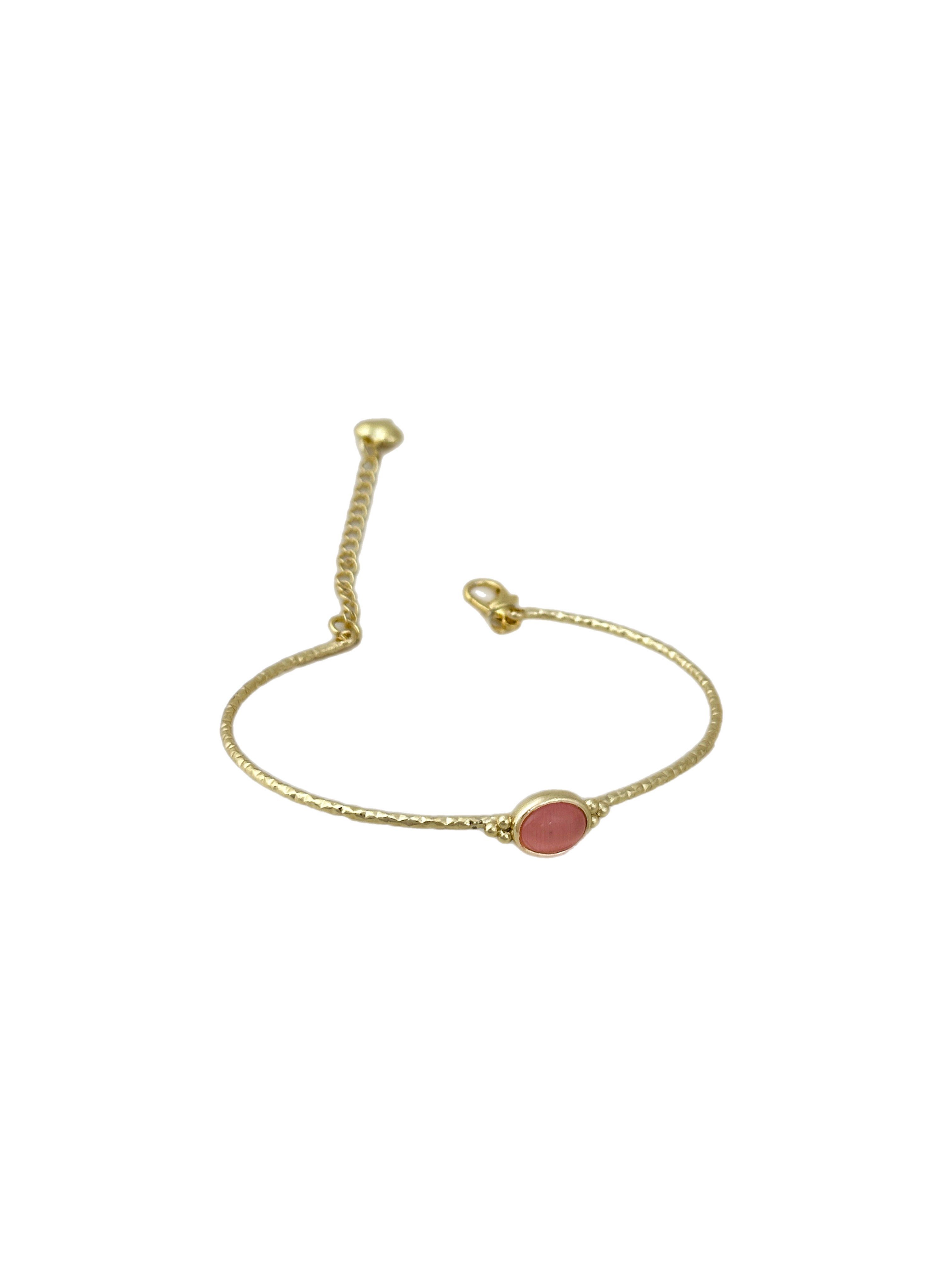 Oval Pembe Taş Kelepçe Bileklik