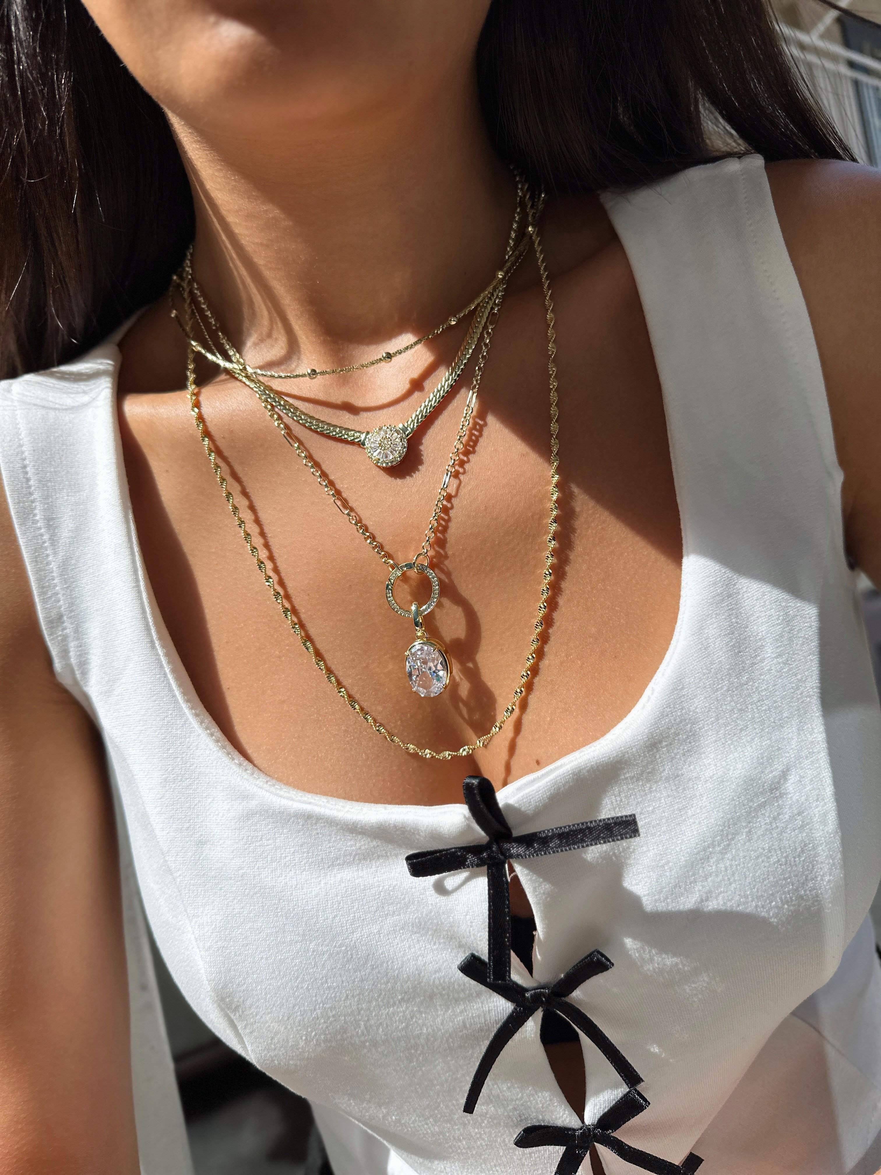 Özel Seri Baget Zirkon Taşlı Elmas Model Zincir Kolye Kombini