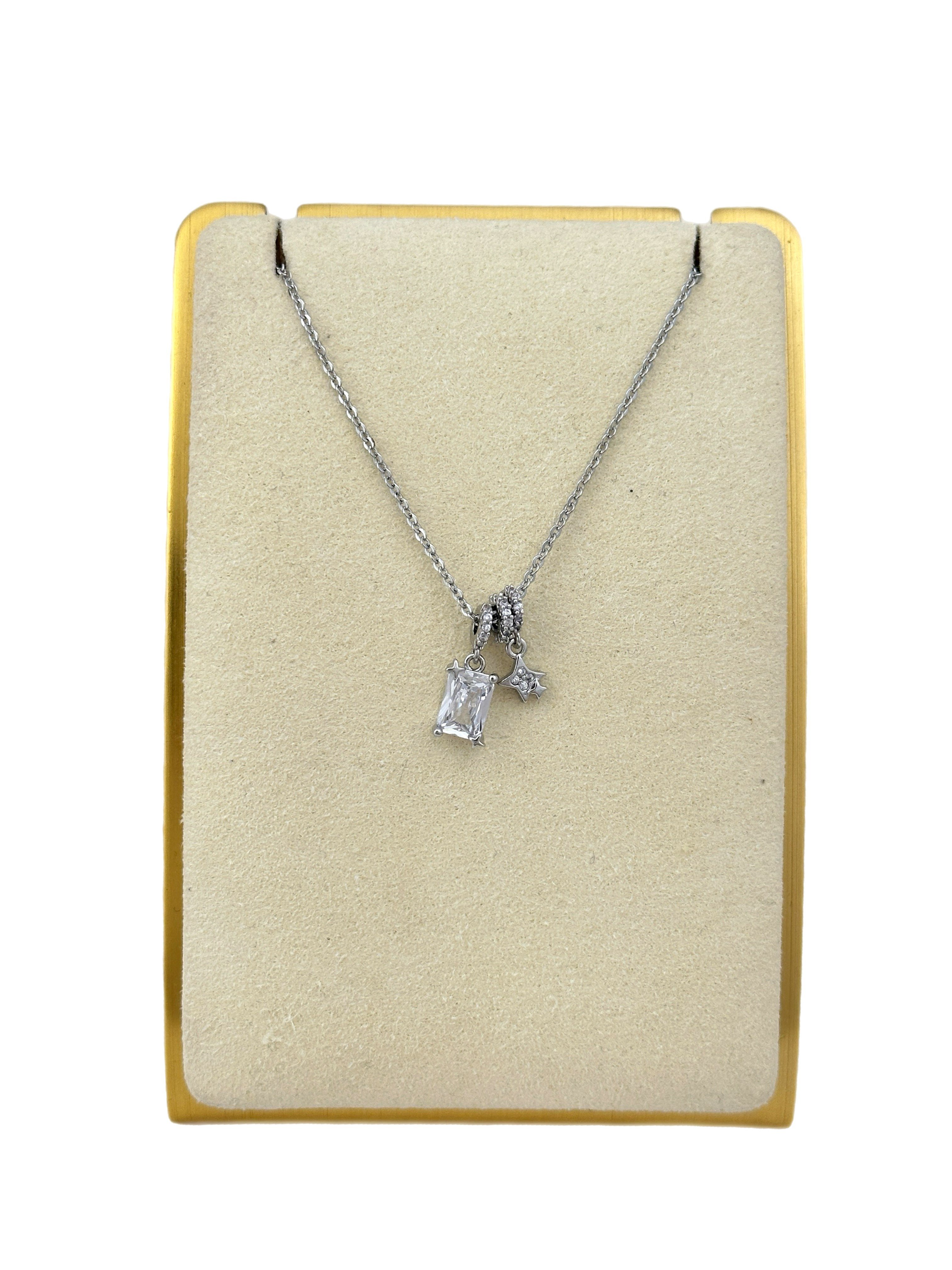 Özel Seri Dikdörtgen Zirkon Taş Detay Charm Kolye ( 52 Cm )