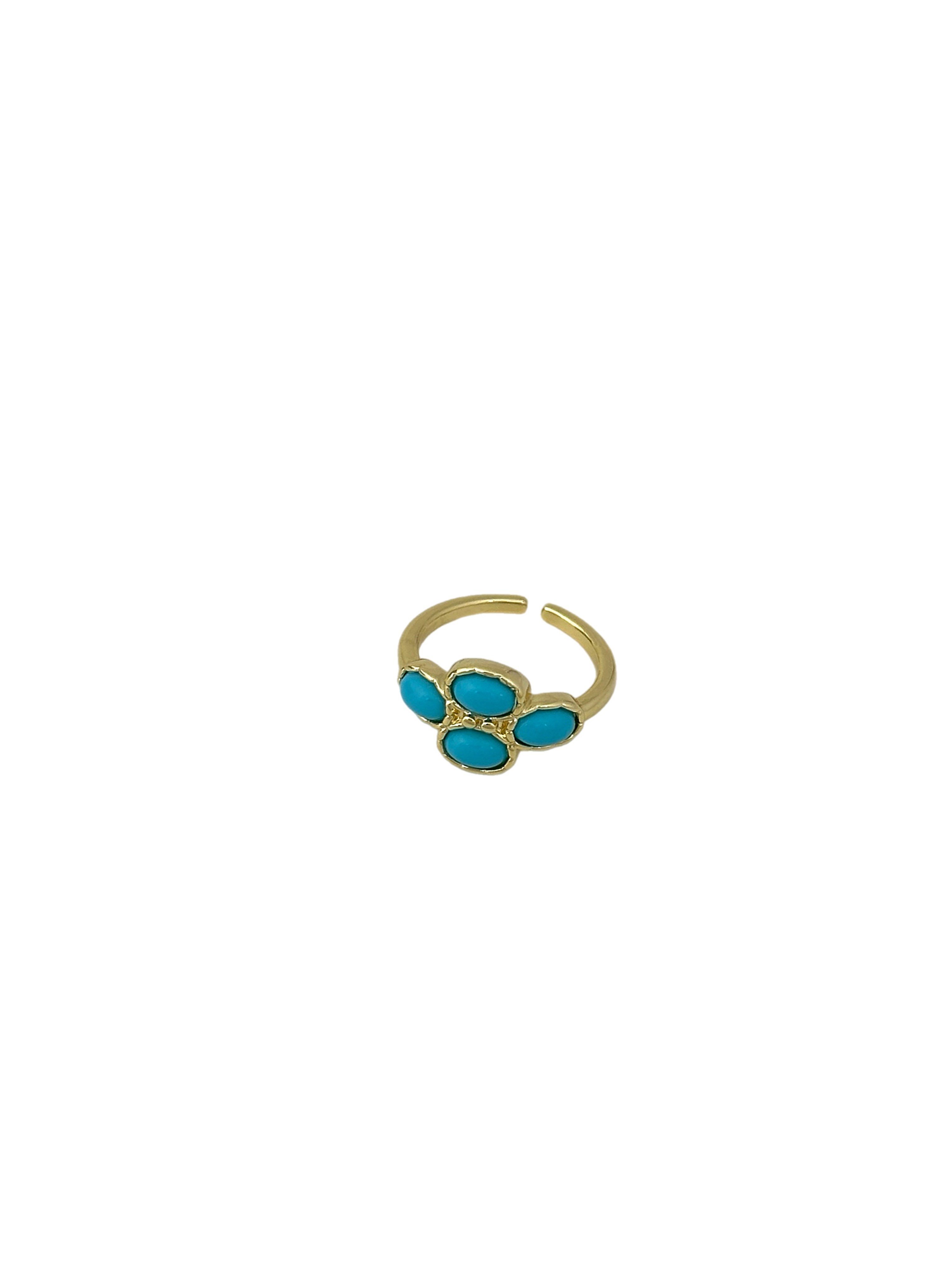 Özel Seri Dört Oval Turkuaz Taşlı Tasarım Yüzük