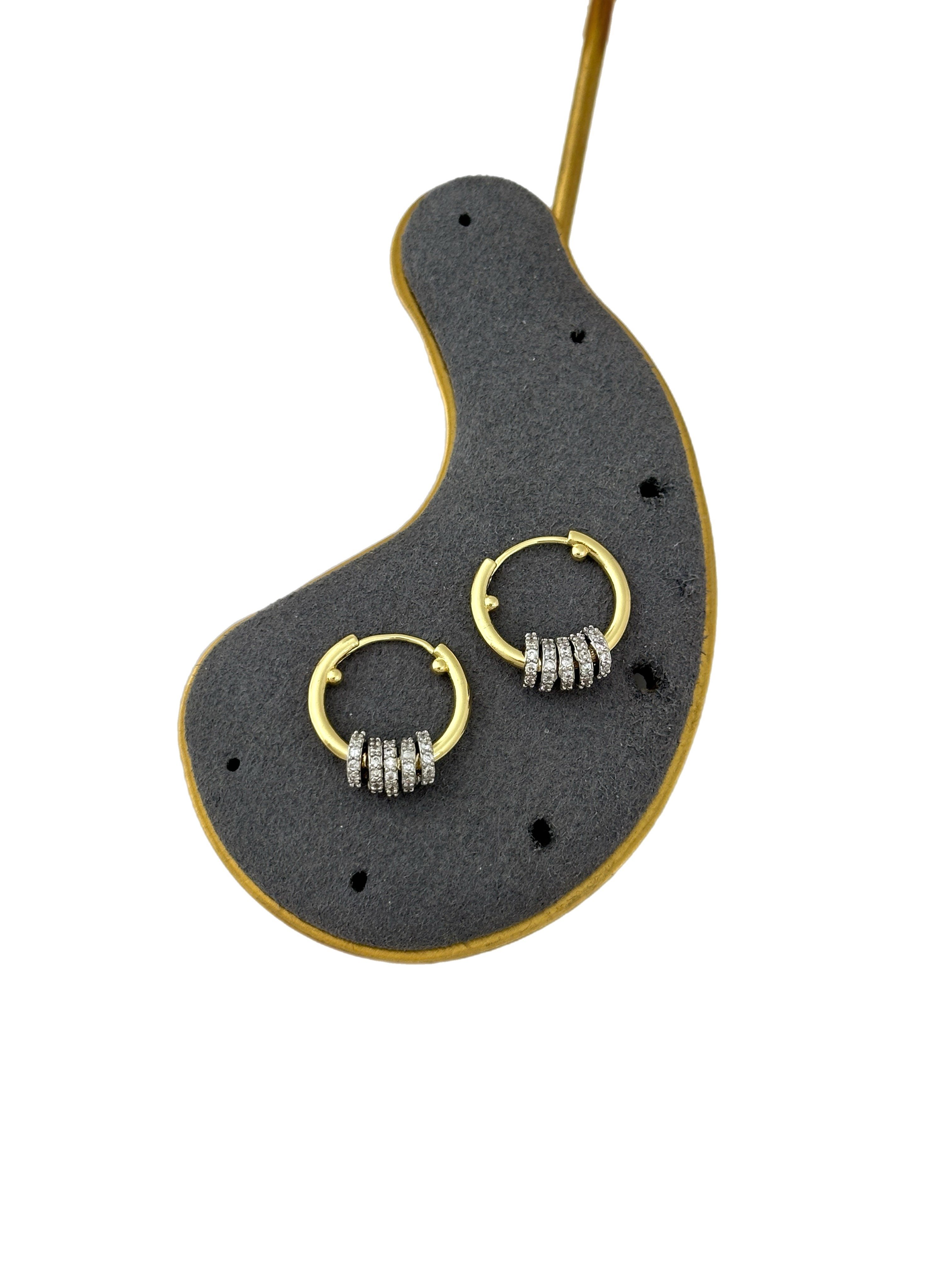 Özel Seri Gold Plaka Halka Gümüş Çoklu Biye Küpe