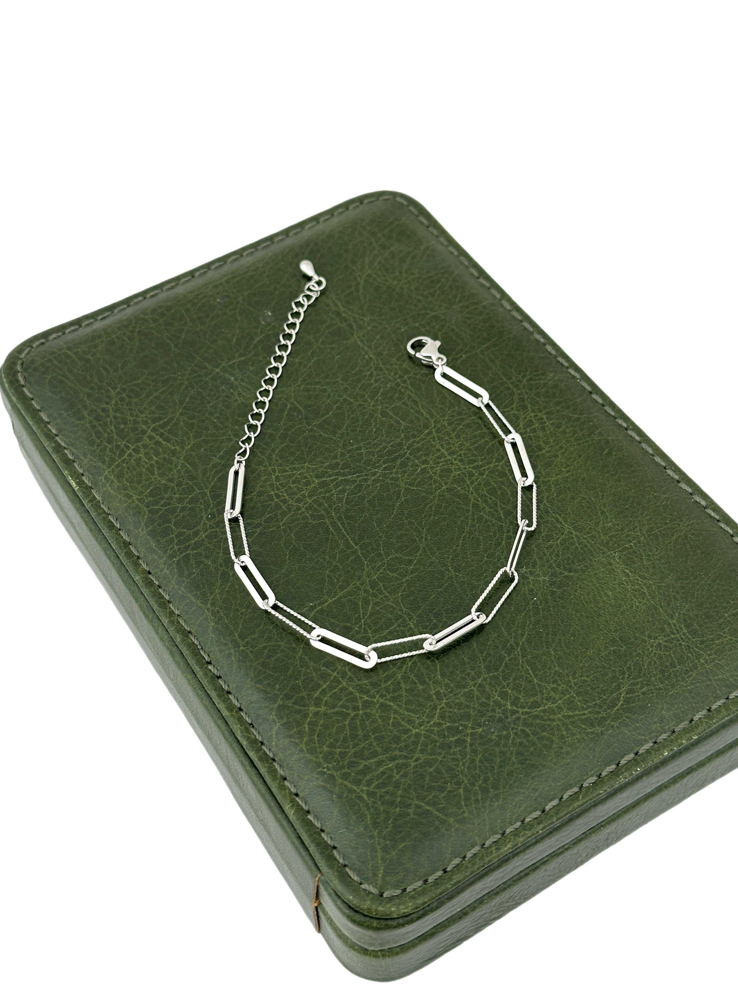 Özel Seri İşlemeli ve Düz Uzun Oval Halka Geçmeli Zincir Bileklik ( 21 Cm )