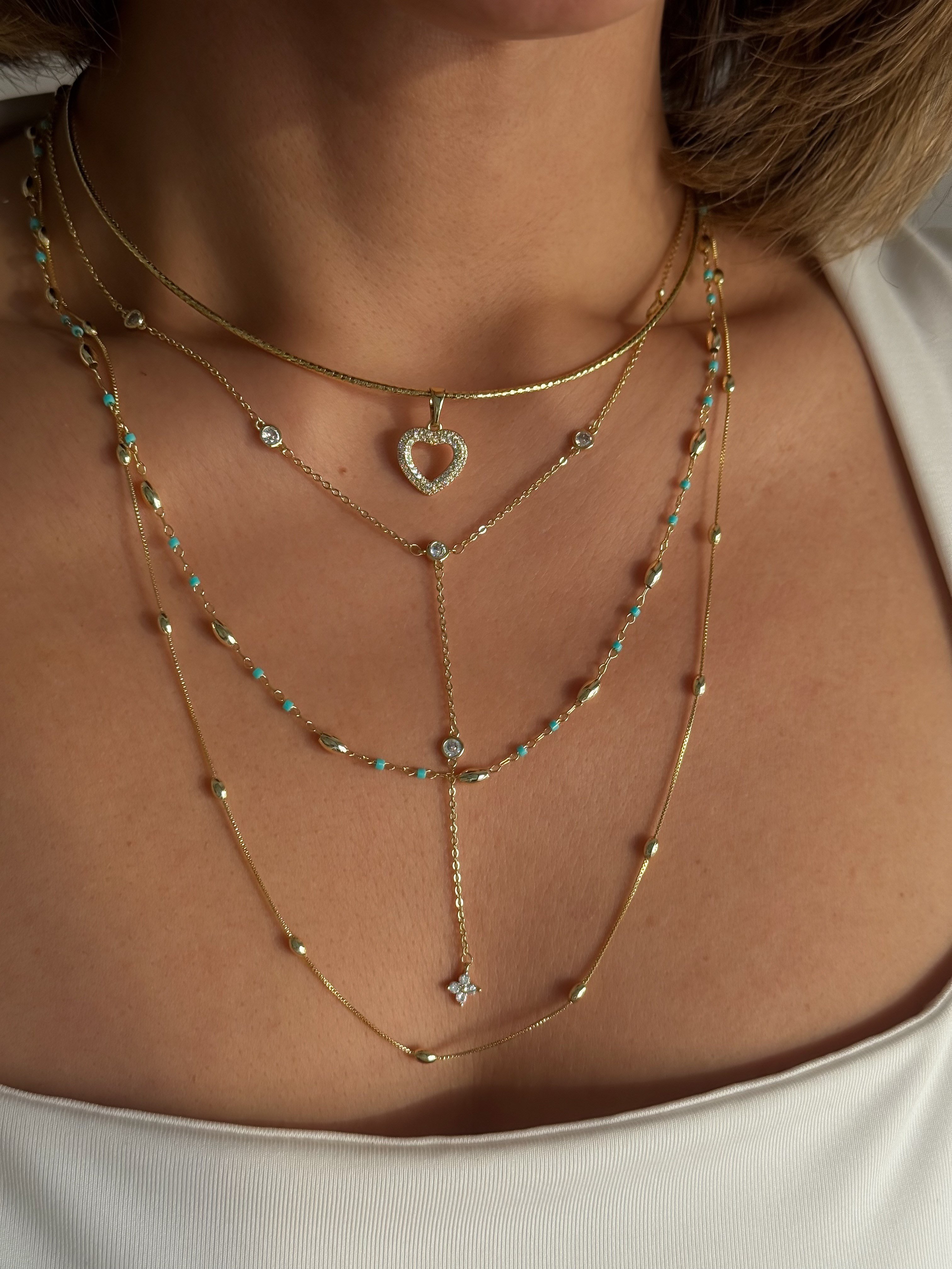 Özel Seri Kalp Figür Zirkon Taş Detay Tel Choker Kolye Kombini