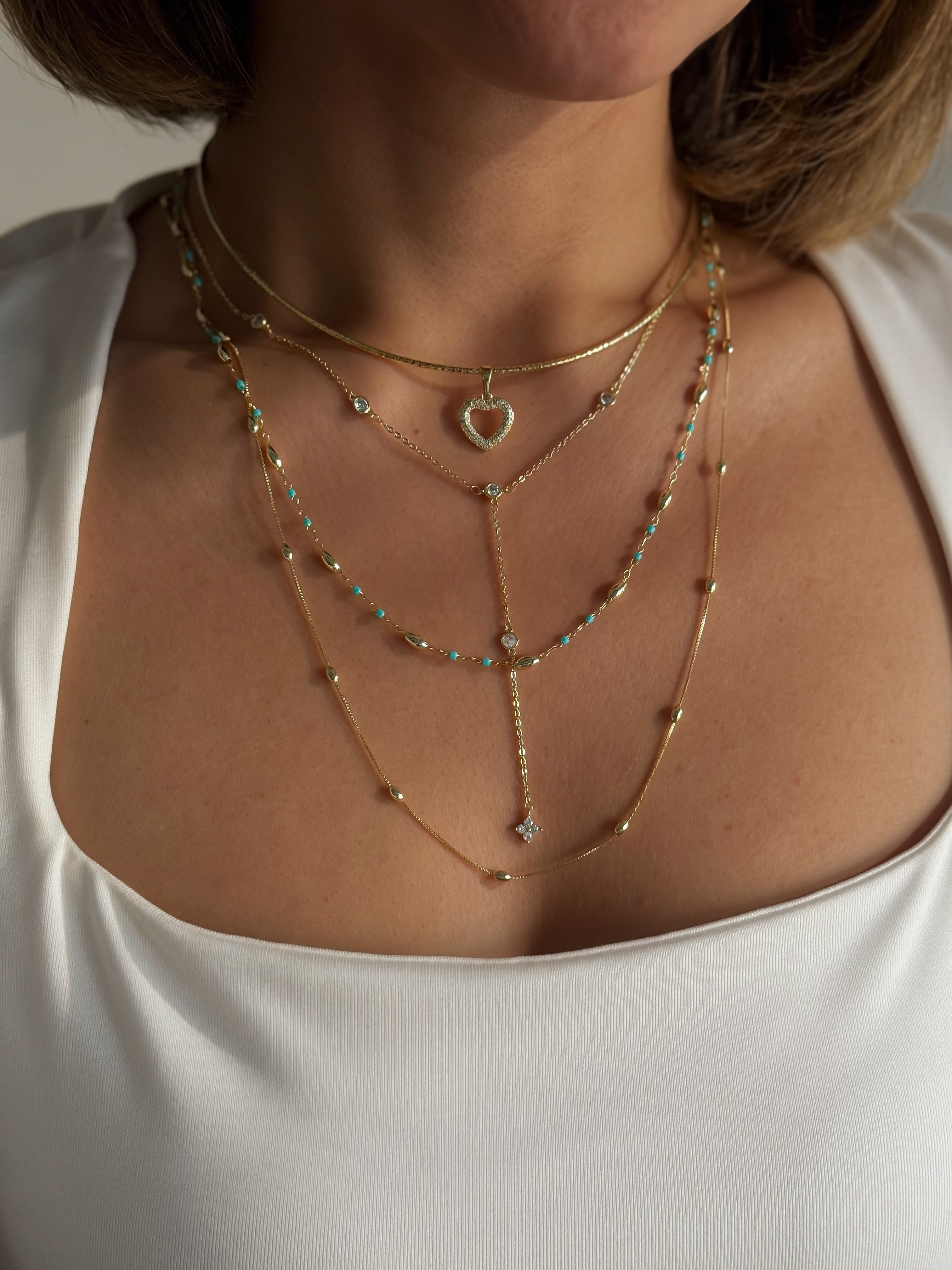 Özel Seri Kalp Figür Zirkon Taş Detay Tel Choker Kolye Kombini