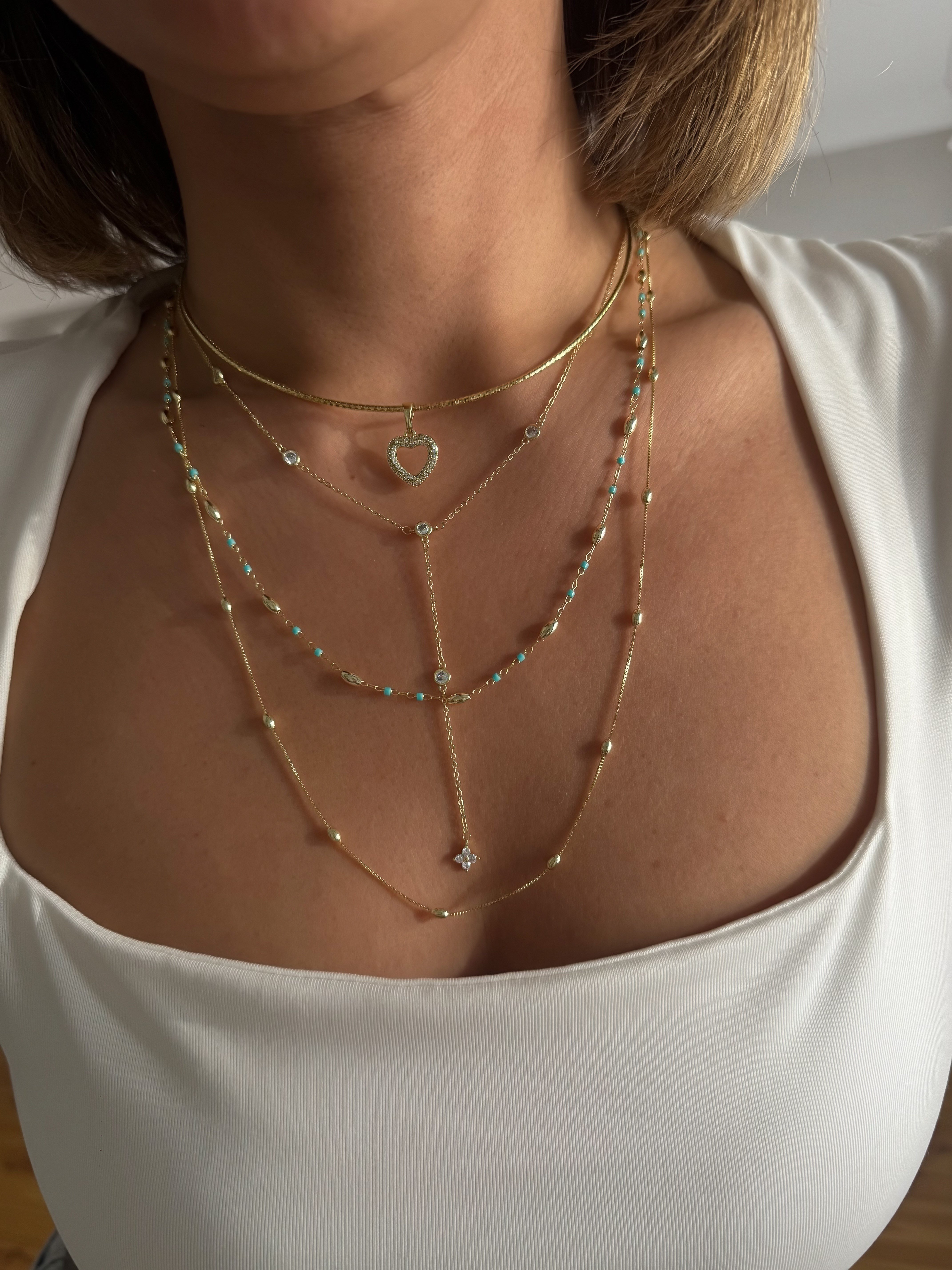 Özel Seri Kalp Figür Zirkon Taş Detay Tel Choker Kolye Kombini