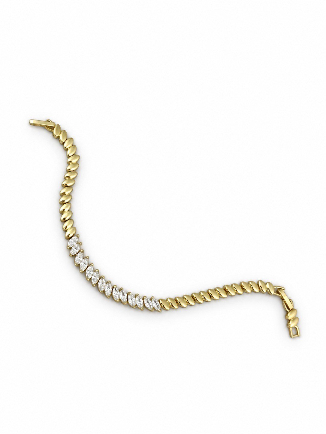 Özel Seri Markiz Kesim Oval Zirkon Taş Detay Plaka Sıralı Bileklik ( 19 Cm )