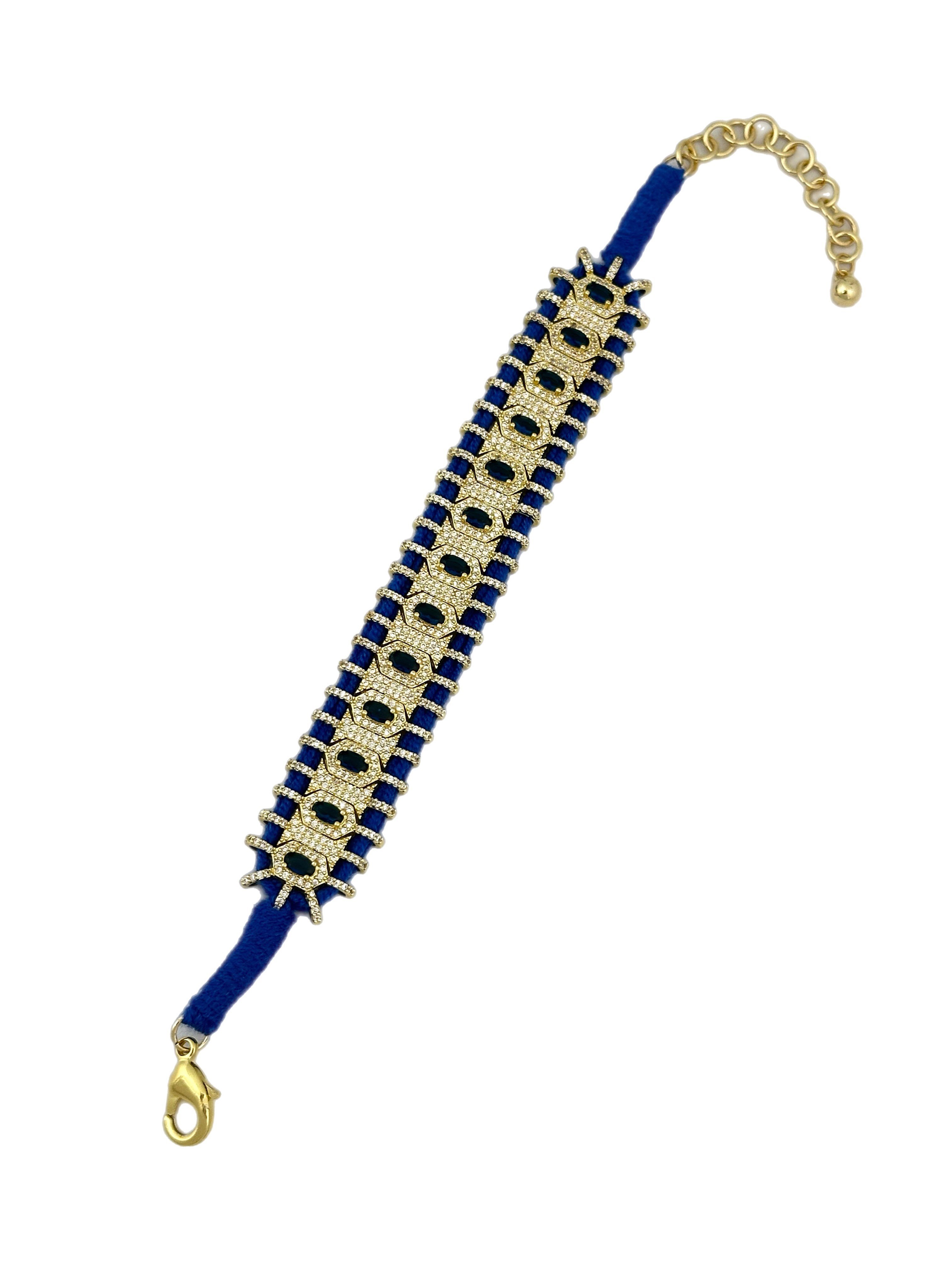 Özel Seri Mavi Örme İpli Lacivert Taş Detay Zirkon Taşlı Tasarım Bileklik ( 22 Cm )