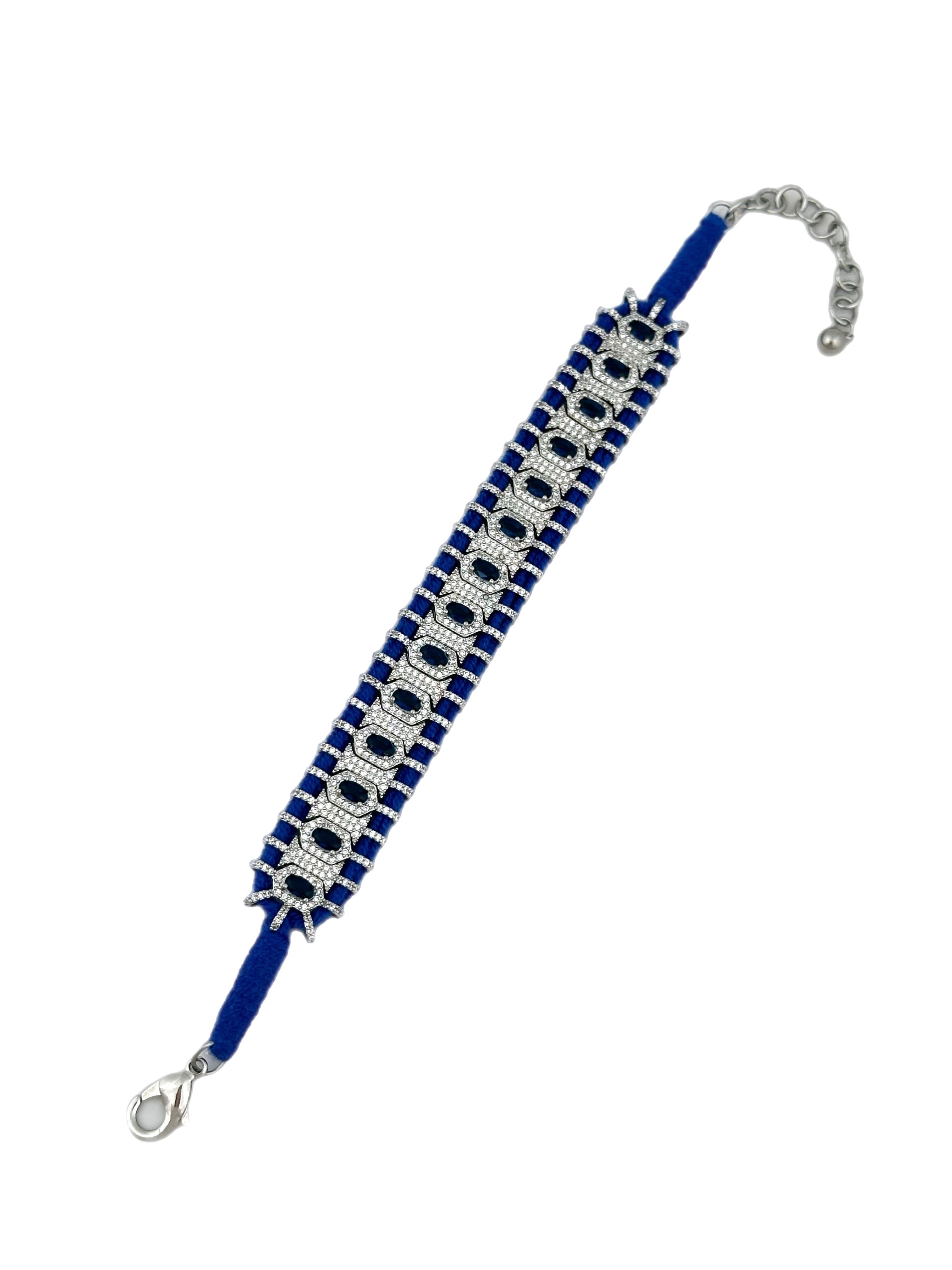 Özel Seri Mavi Örme İpli Lacivert Taş Detay Zirkon Taşlı Tasarım Bileklik ( 22 Cm )