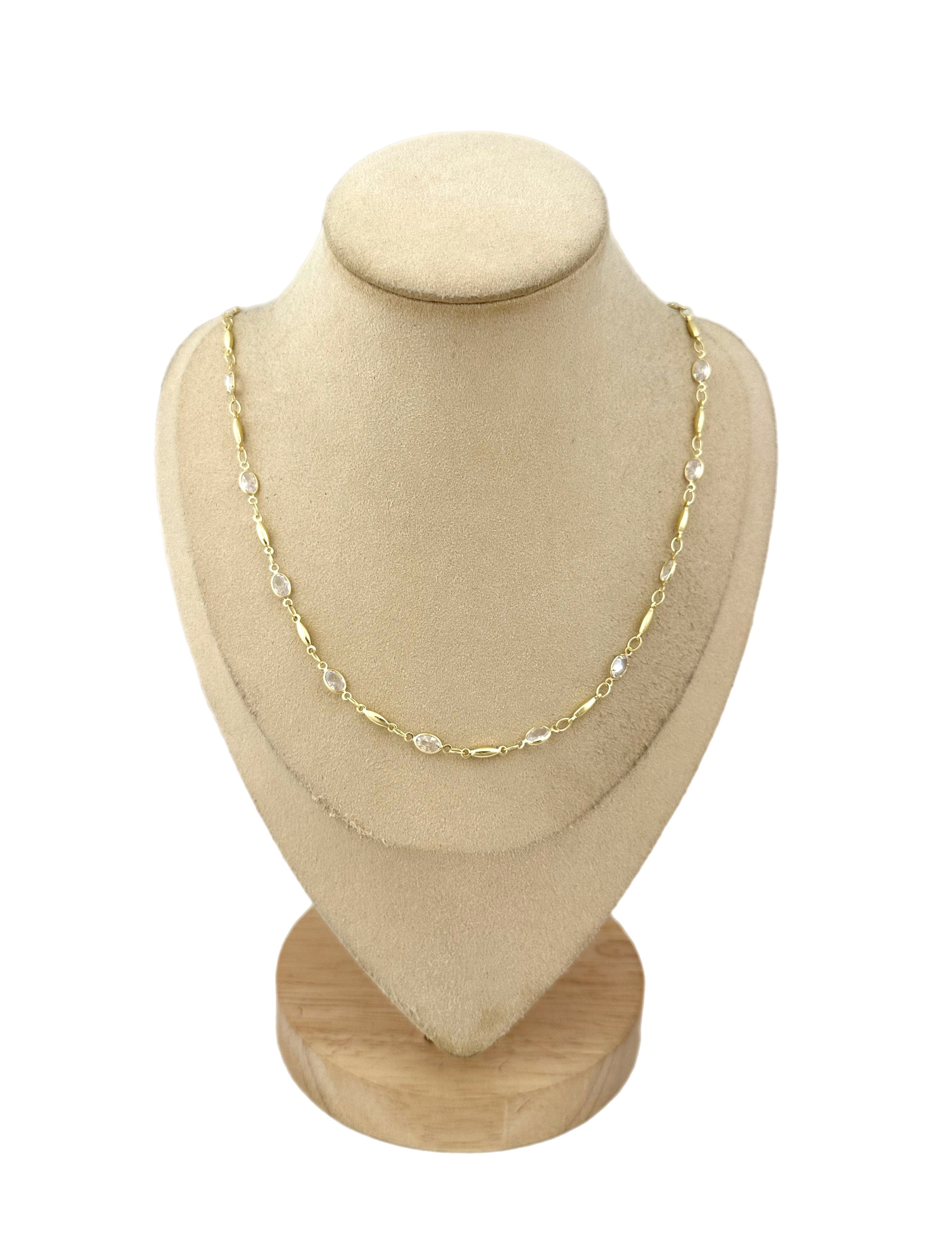 Özel Seri Oval Zirkon Taşlı ve Plaka Topçuklu Kolye ( 60 Cm )