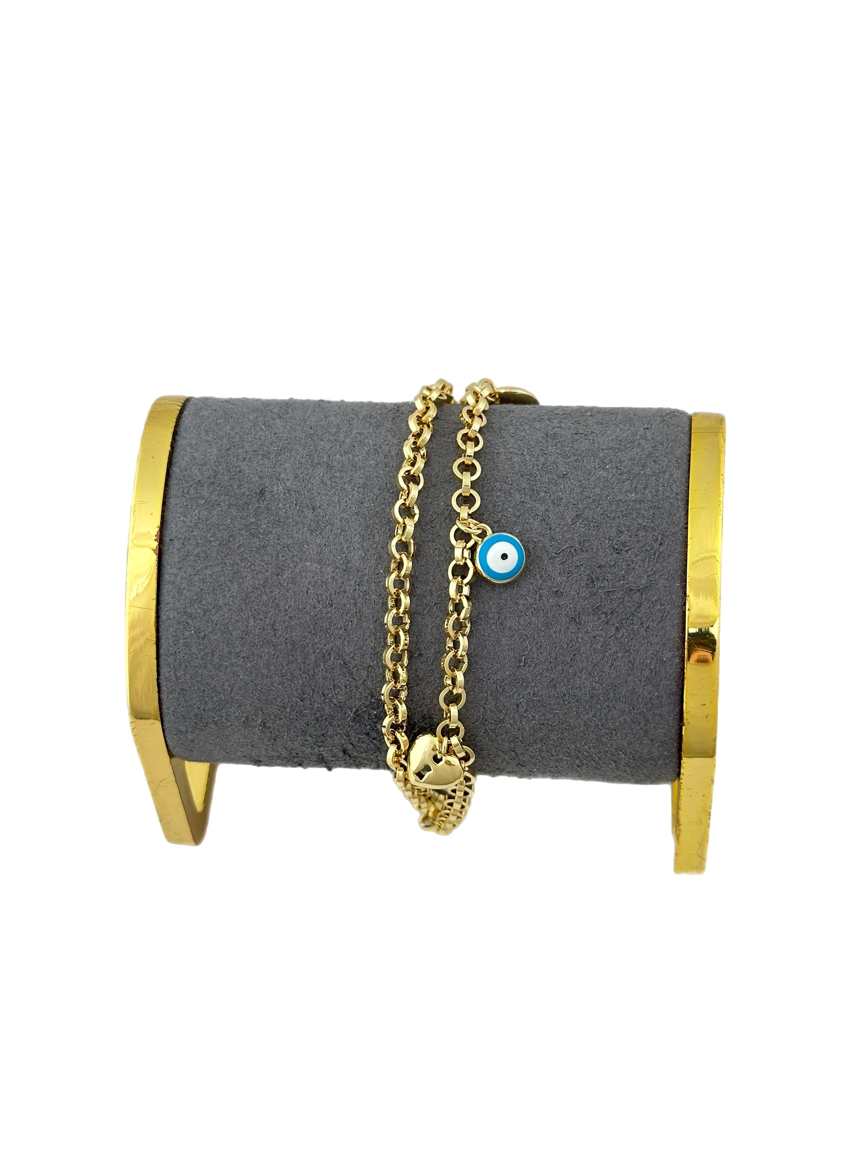 Özel Seri Renkli Mineli Çoklu Charm Sallantılı Tasarım İkili Zincir Bileklik ( 22 Cm )