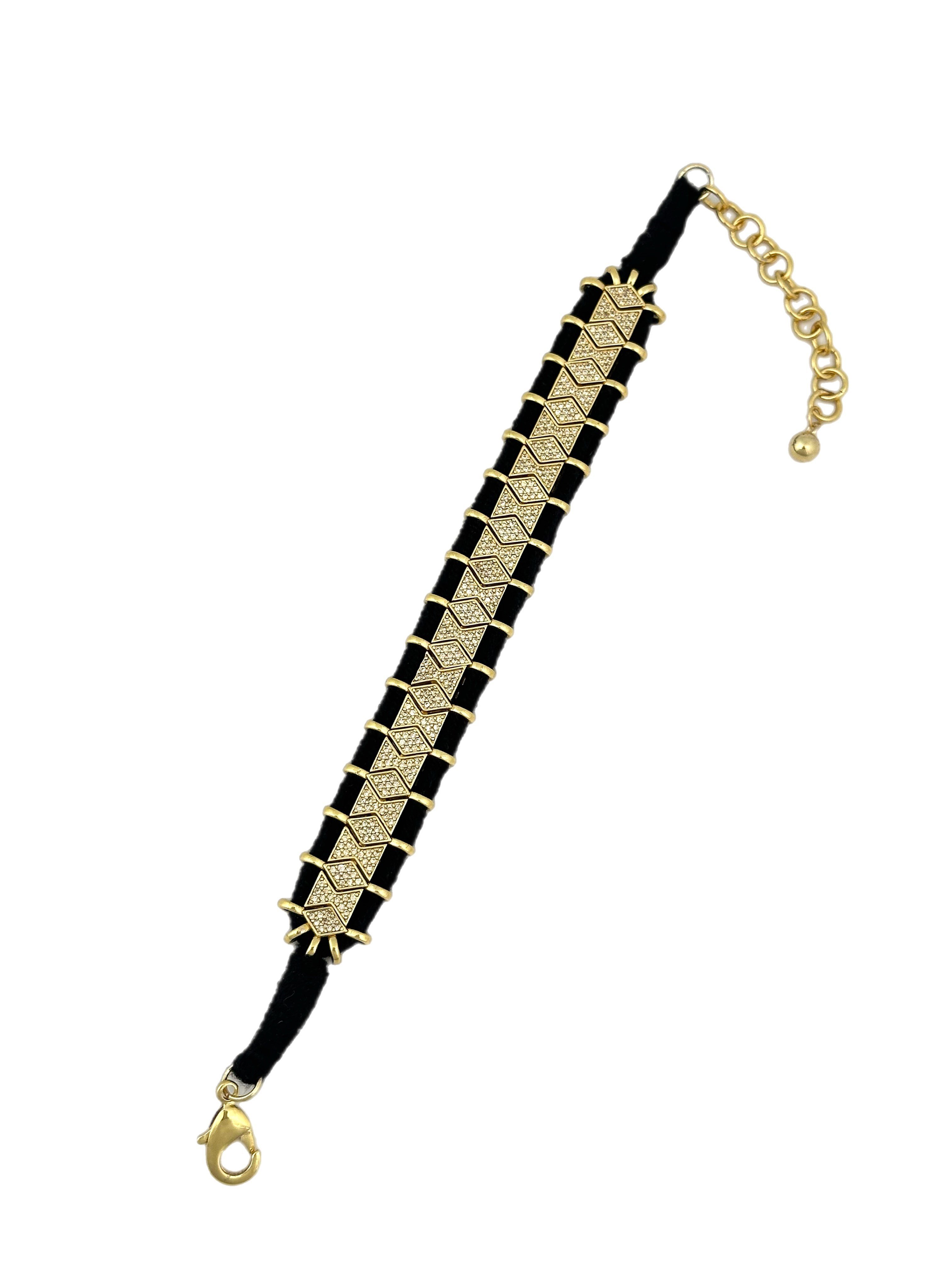 Özel Seri Siyah Örme İpli Zirkon Taşlı Tasarım Bileklik ( 22 Cm )