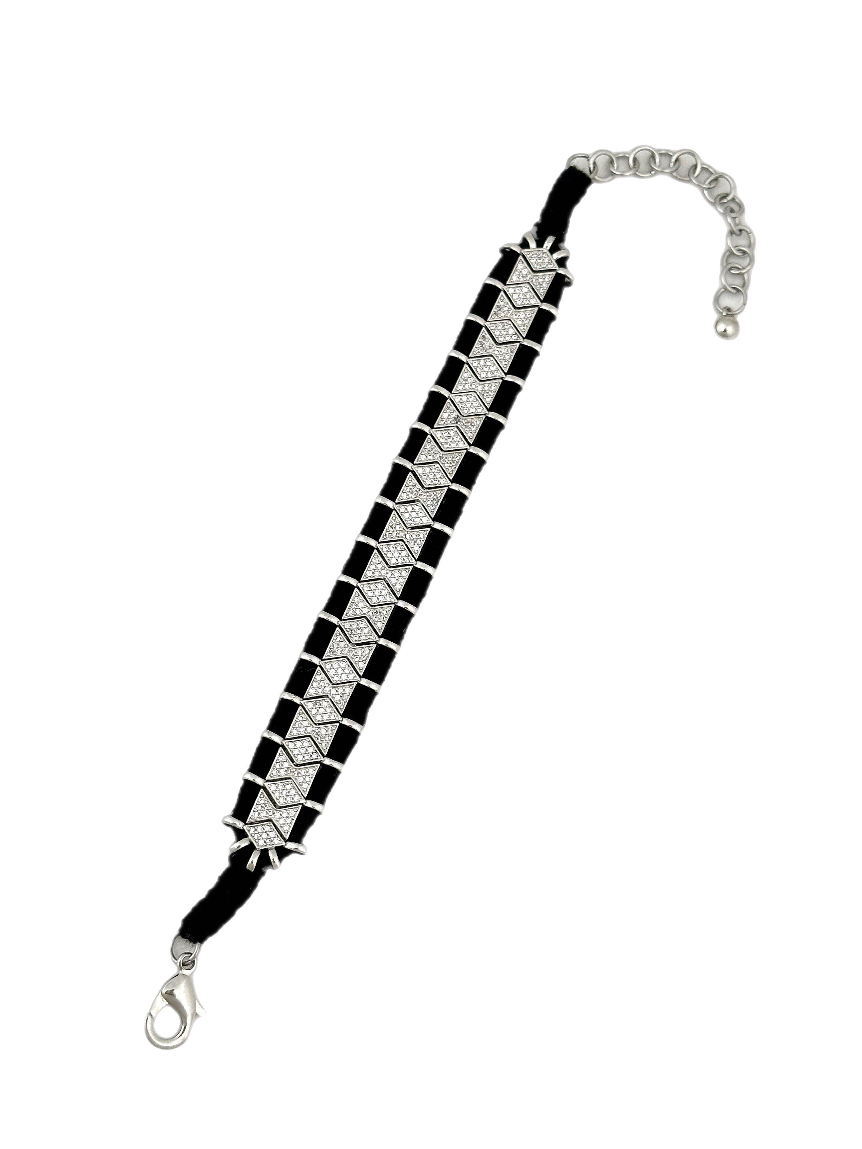 Özel Seri Siyah Örme İpli Zirkon Taşlı Tasarım Bileklik ( 22 Cm )