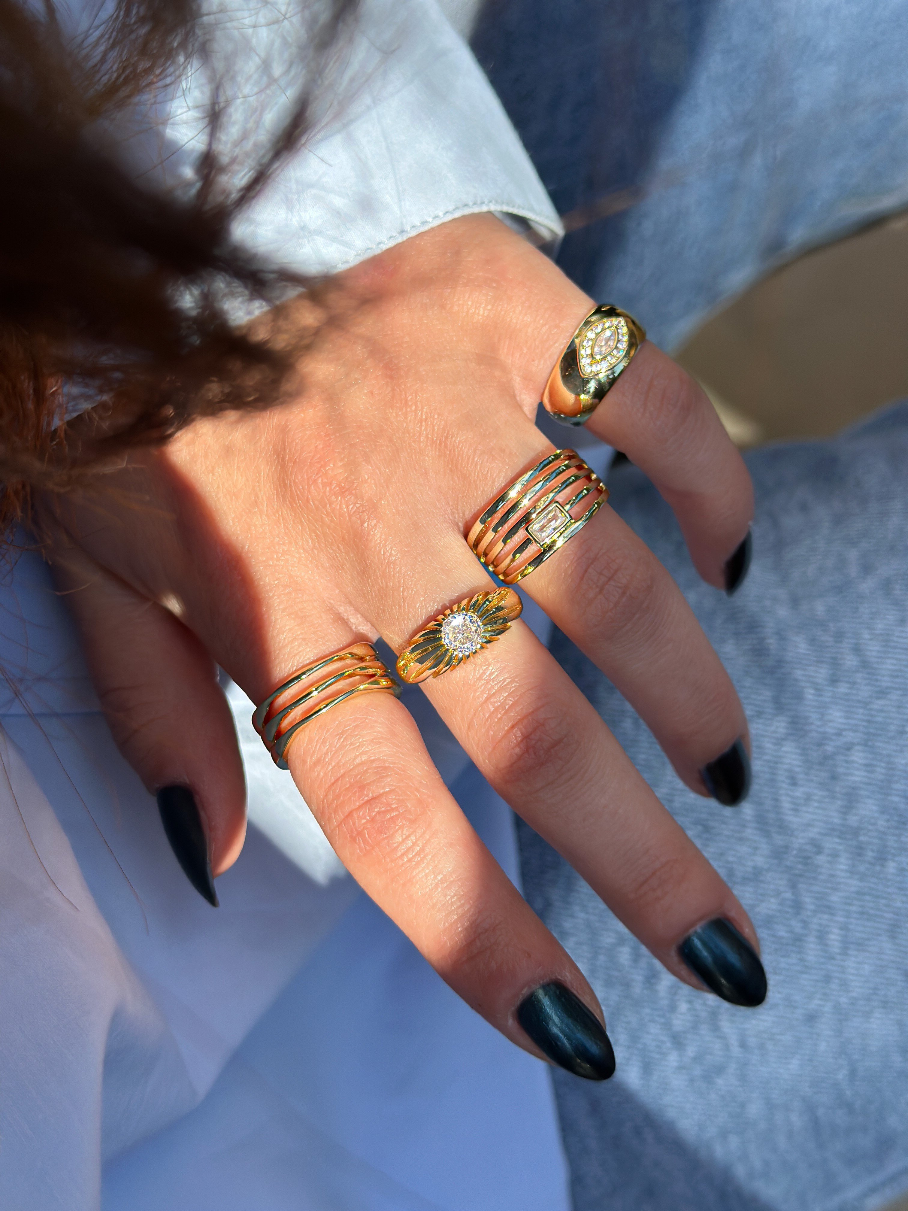 Özel Seri Tel Plaka Çoklu Görünüm Ayarlanabilir Yüzük Kombini