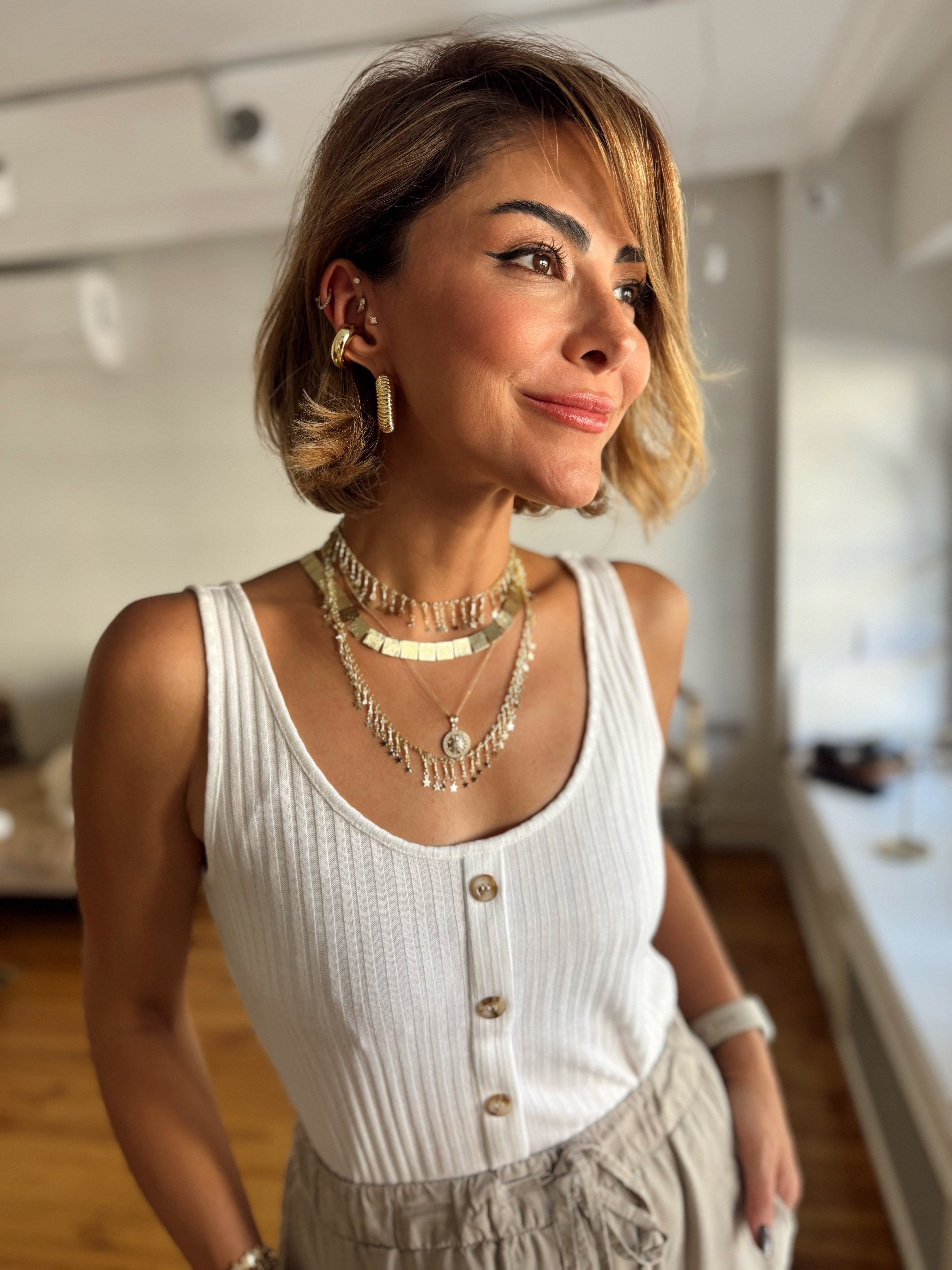 Özel Seri Tırtıklı Boru Plaka C Model Halka Küpe Kombini