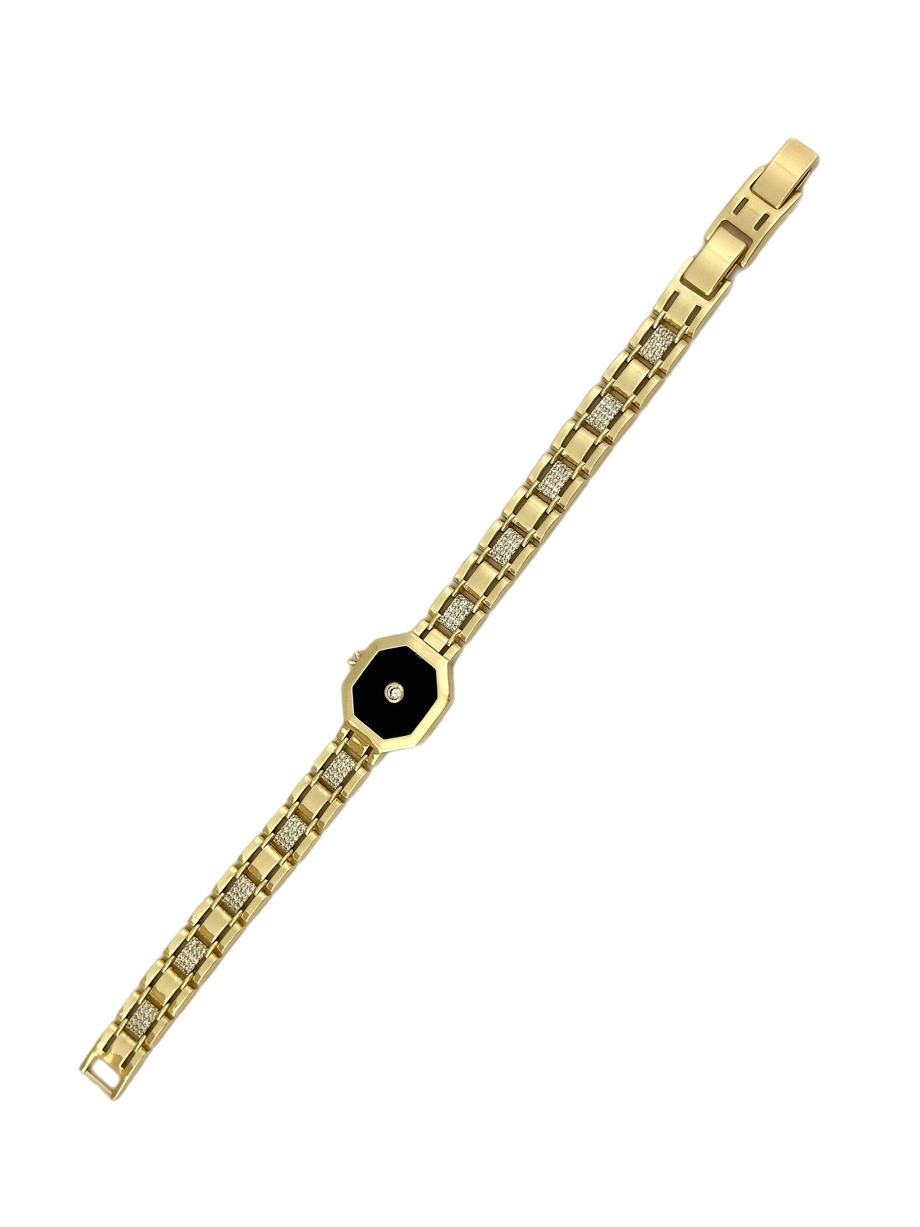 Özel Seri Zirkon Taş Detay Siyah Minel Saat Görünüm Tasarım Bileklik ( 19 Cm )