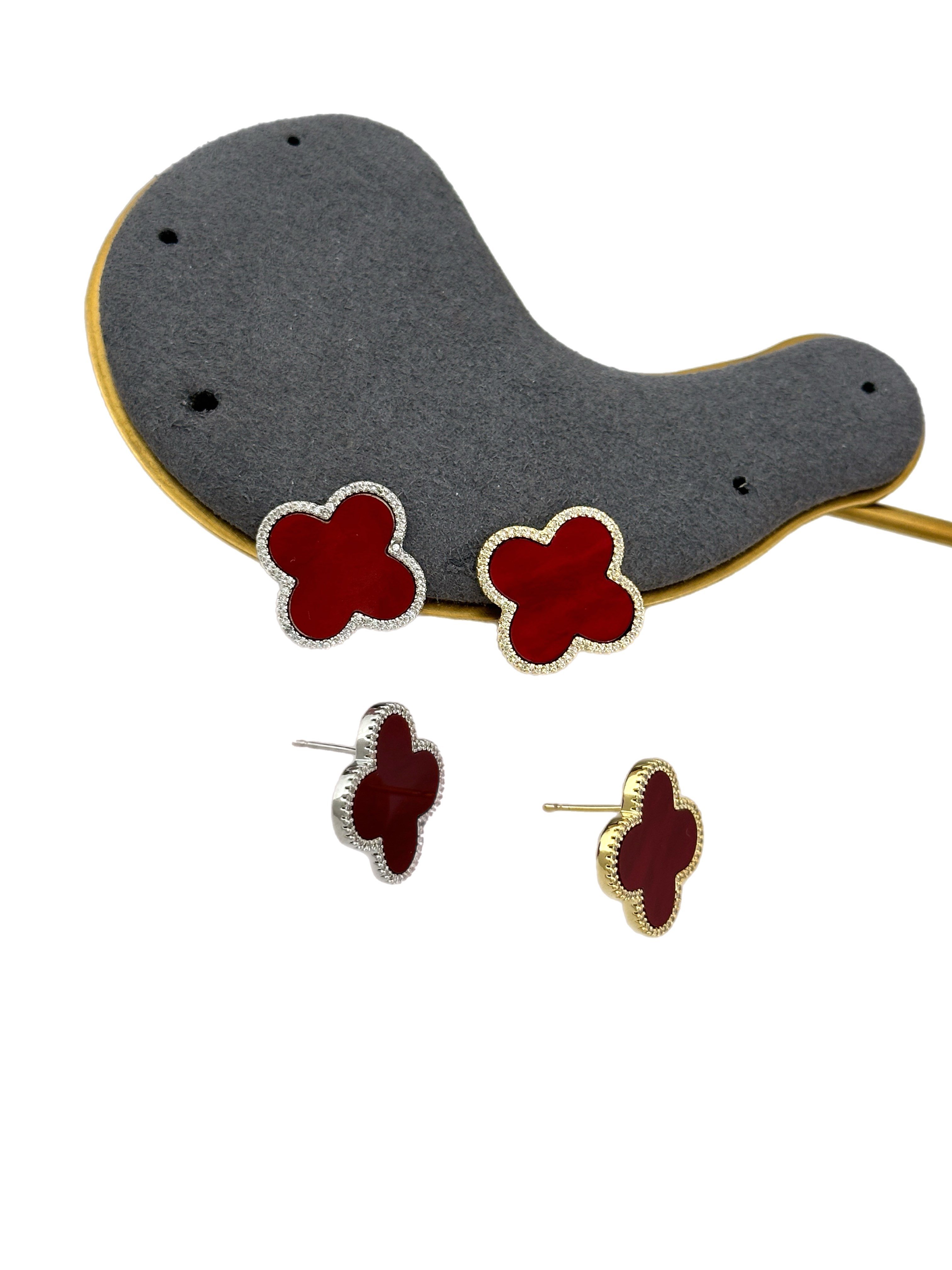 Özel Seri Zirkon Taşlı Bordo Sedef Marka Yonca Küpe