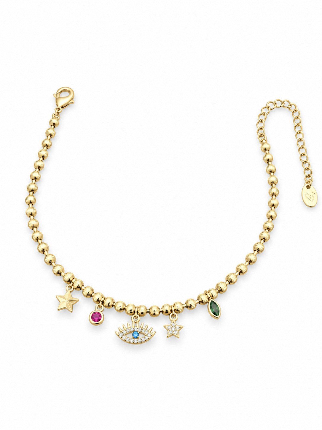 Özel Seri Zirkon Taşlı Çoklu Charm Sallantılı Dorika Topçuk Bileklik ( 22 Cm )