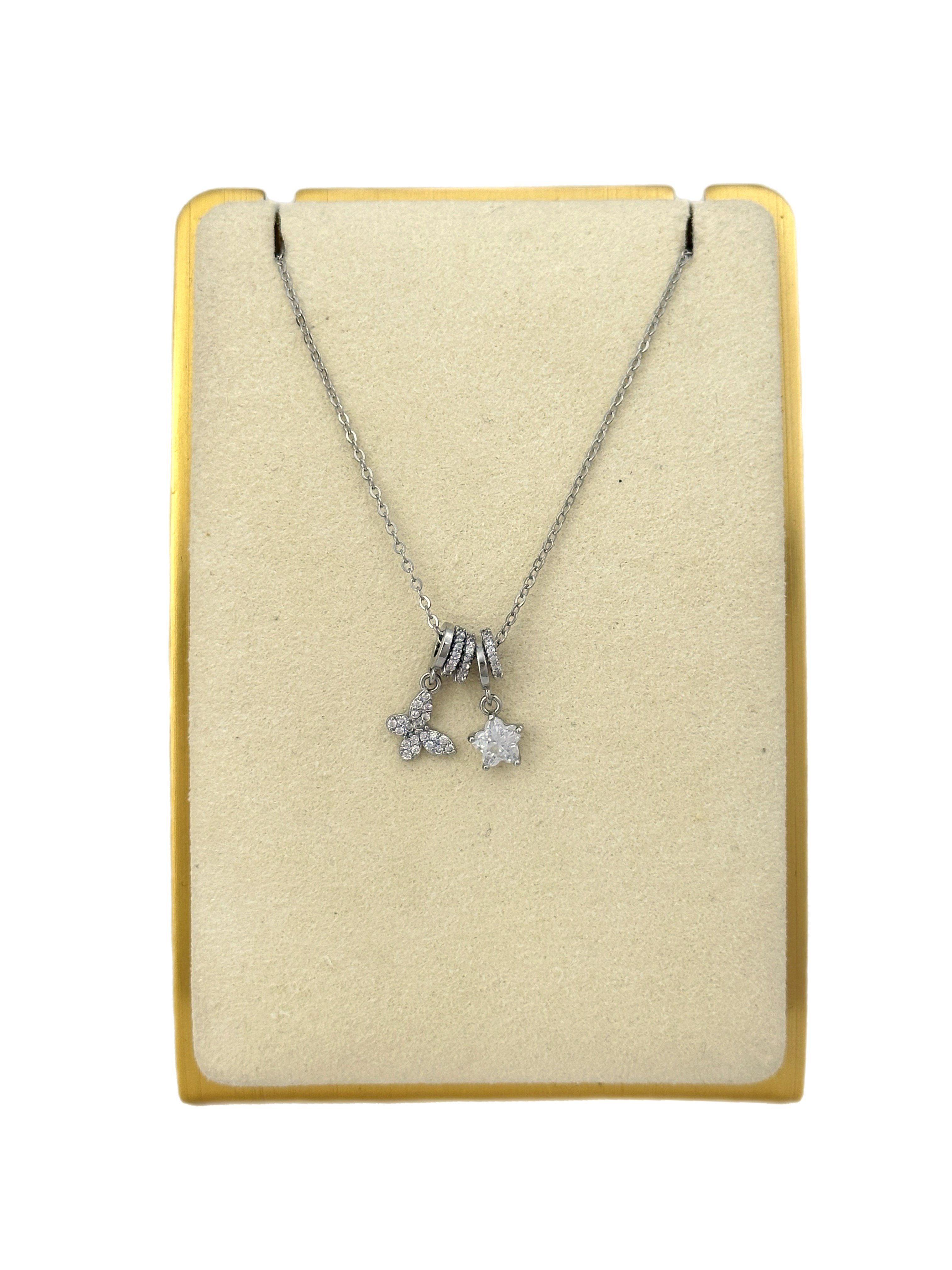 Özel Seri Zirkon Taşlı Kelebek Figür Charm Kolye ( 52 Cm )