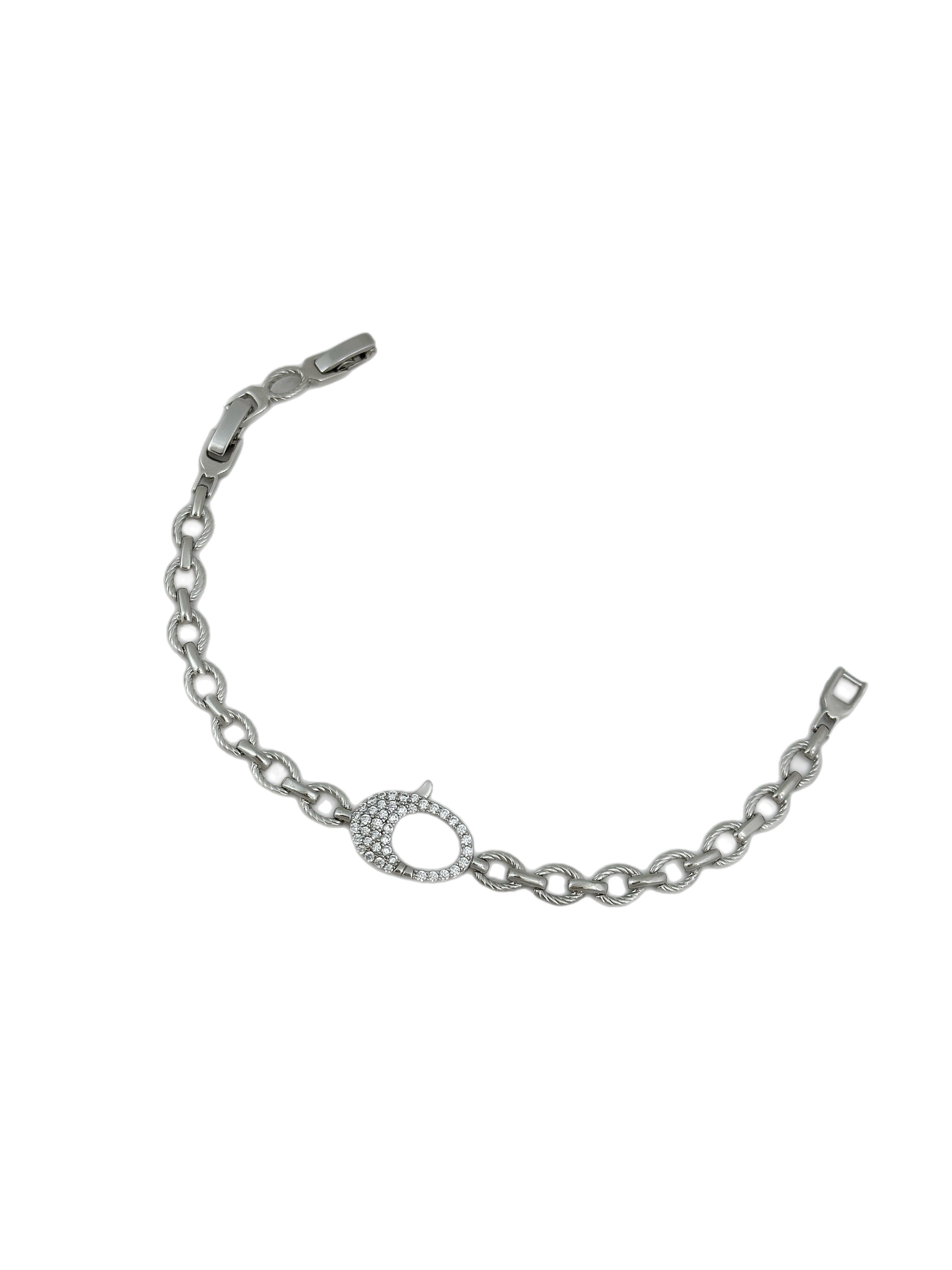 Özel Seri Zirkon Taşlı Kilit Figür Tırtıklı Halka Geçmeli Bileklik (20 Cm)