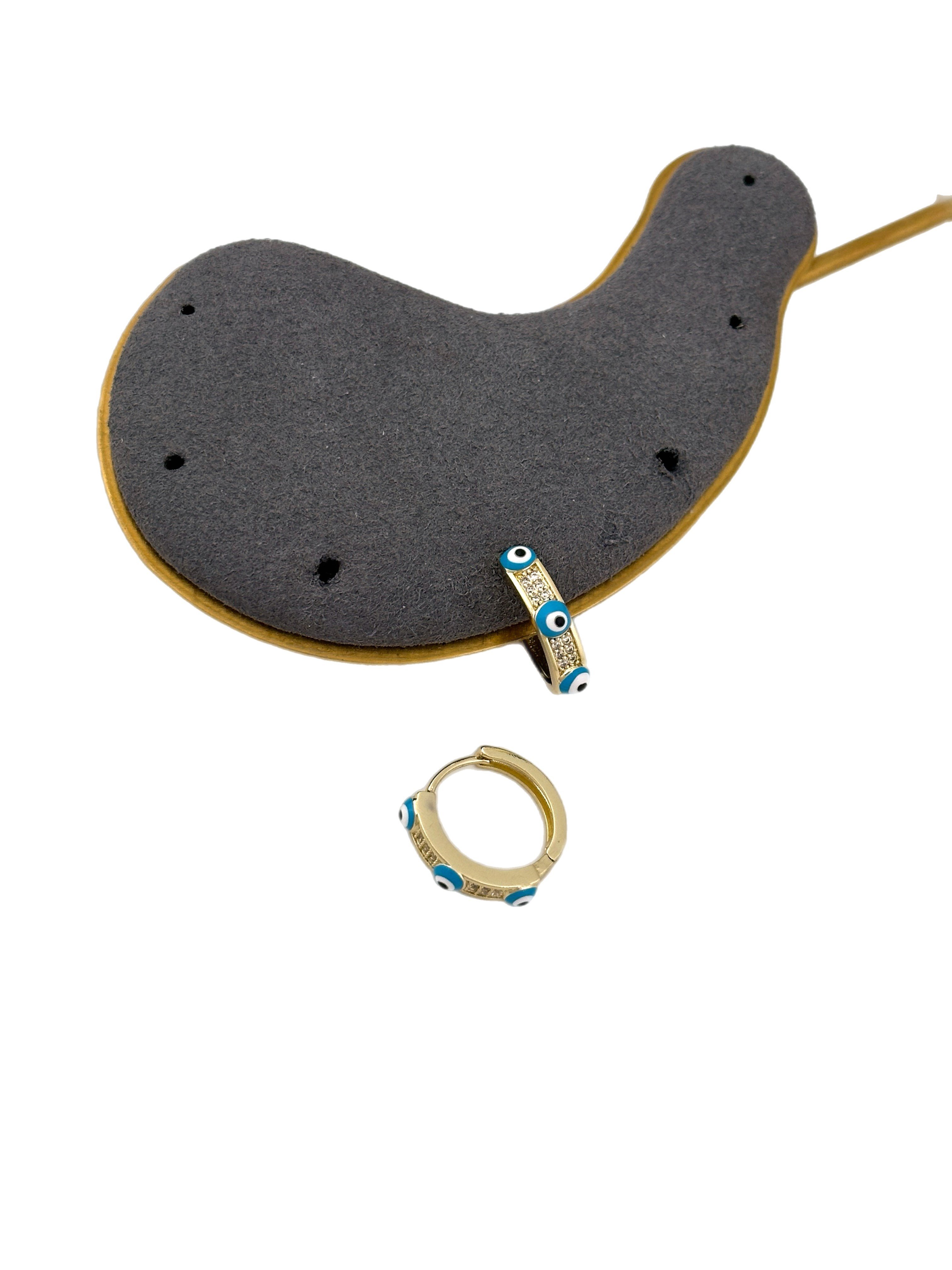 Özel Seri Zirkon Taşlı Nazar Detay Halka Küpe (İç Çap:1.3 Cm)