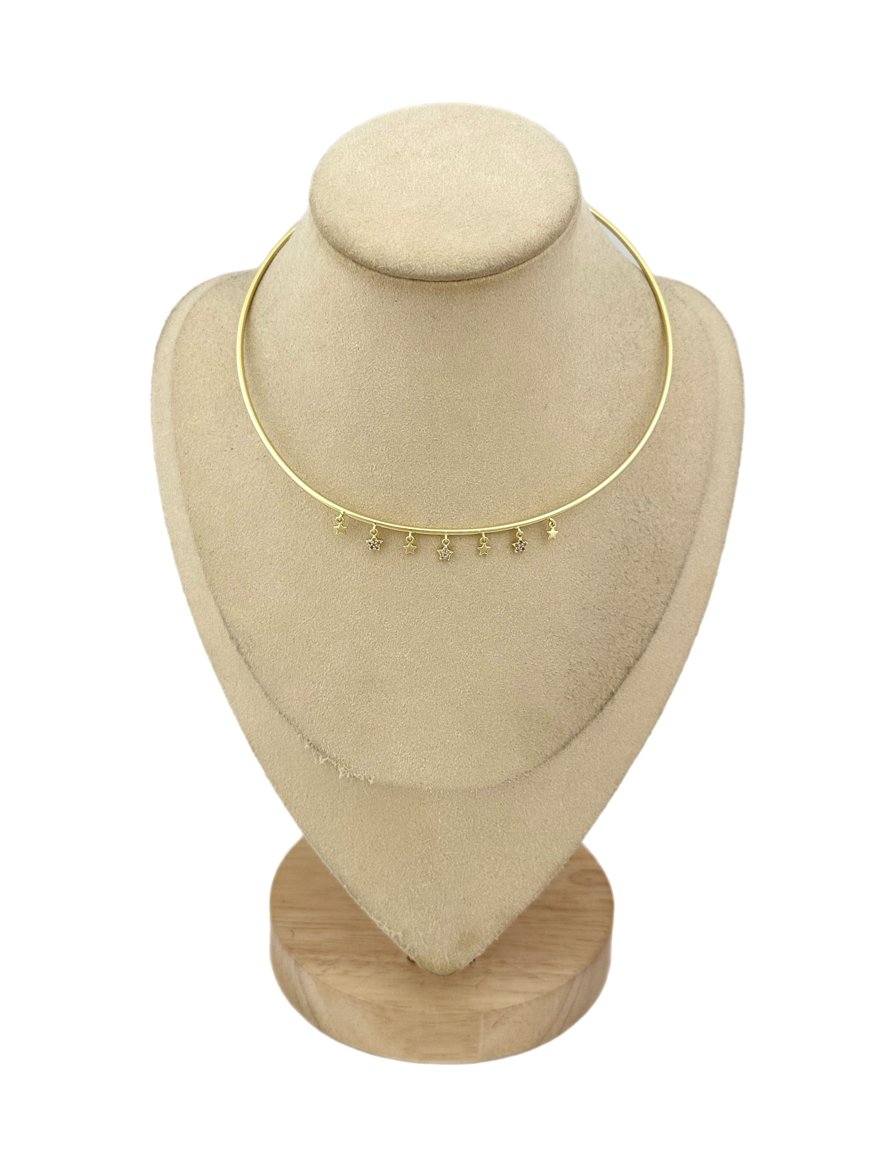 Özel Seri Zirkon Taşlı ve Plaka Yıldız Sallantılı Boru Plaka Choker Kolye