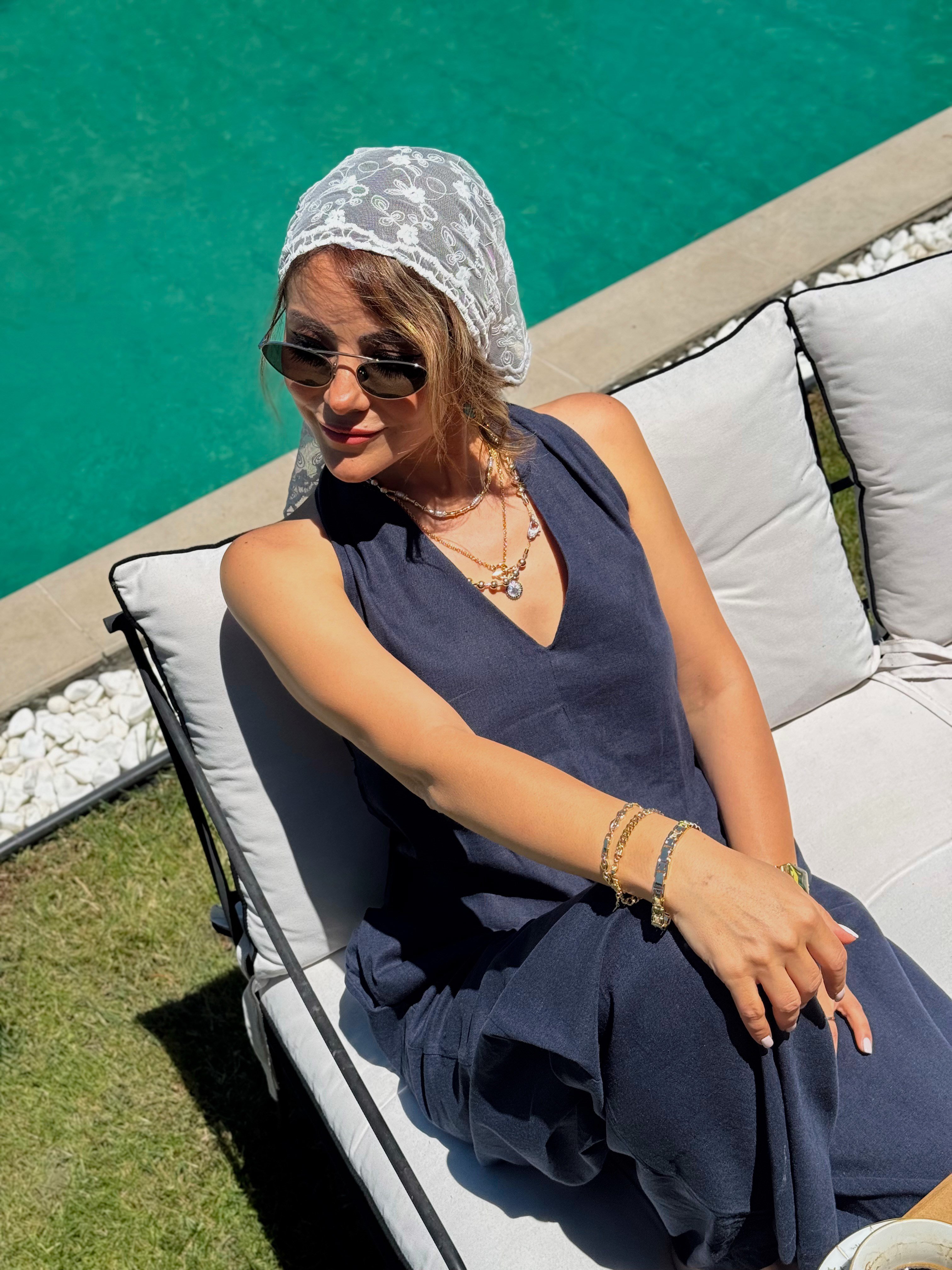 Papatya Model Uzun Model Dantel Üçgen Bandana & Fular