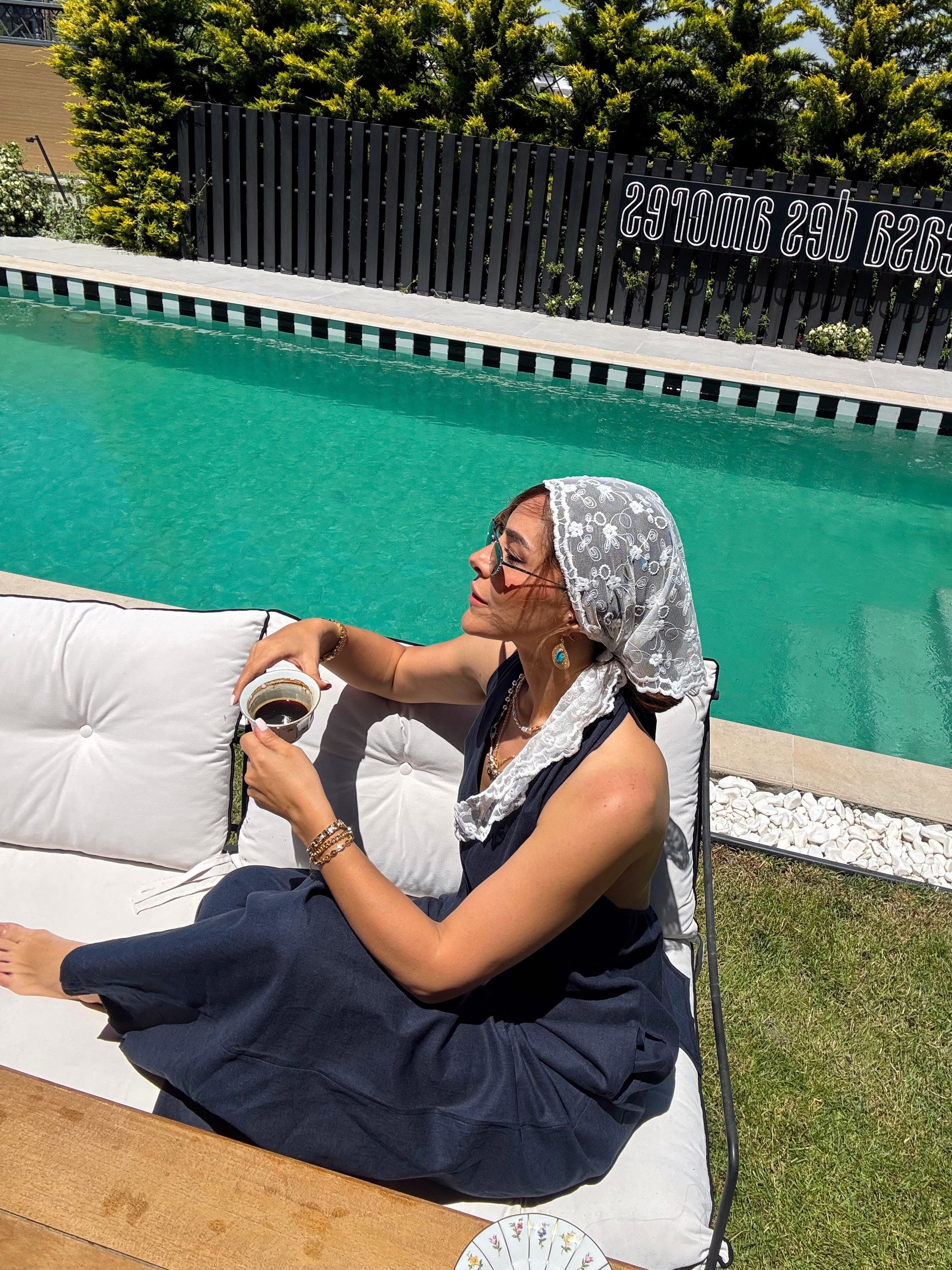 Papatya Model Uzun Model Dantel Üçgen Bandana & Fular