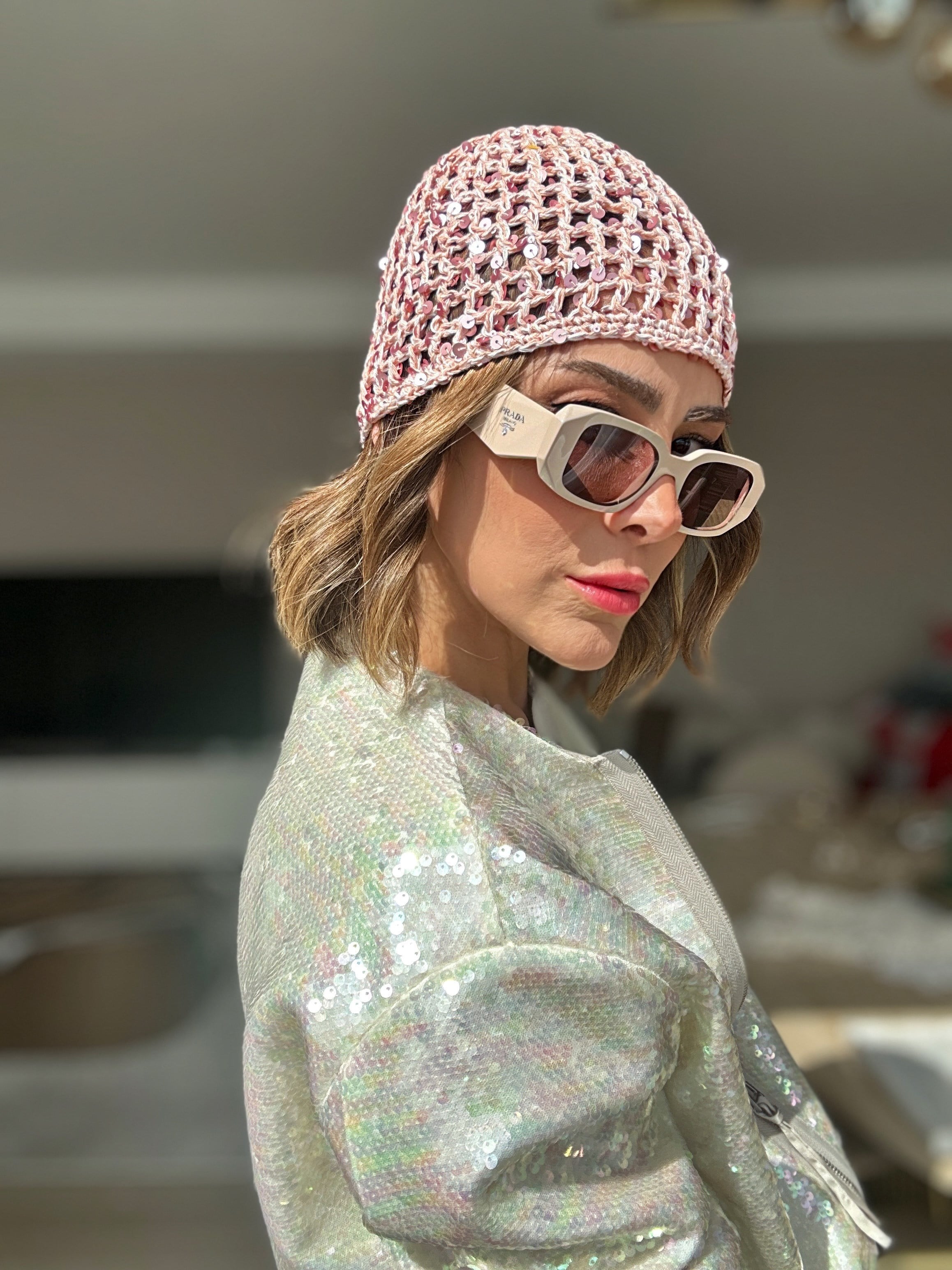 Pembe Pullu Örme File Kep Şapka