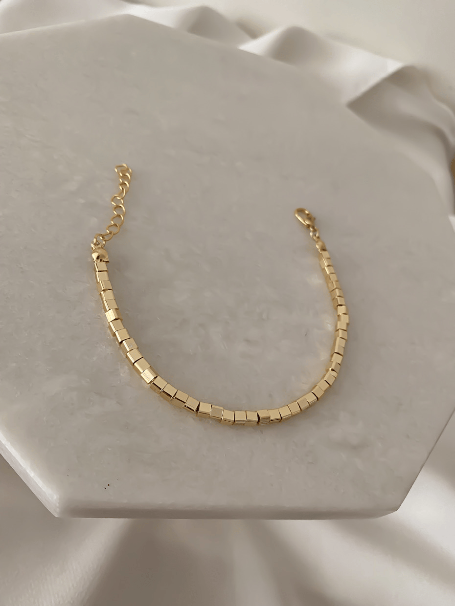 Pirinç Kaplama Küp Sıra Bileklik (21cm)