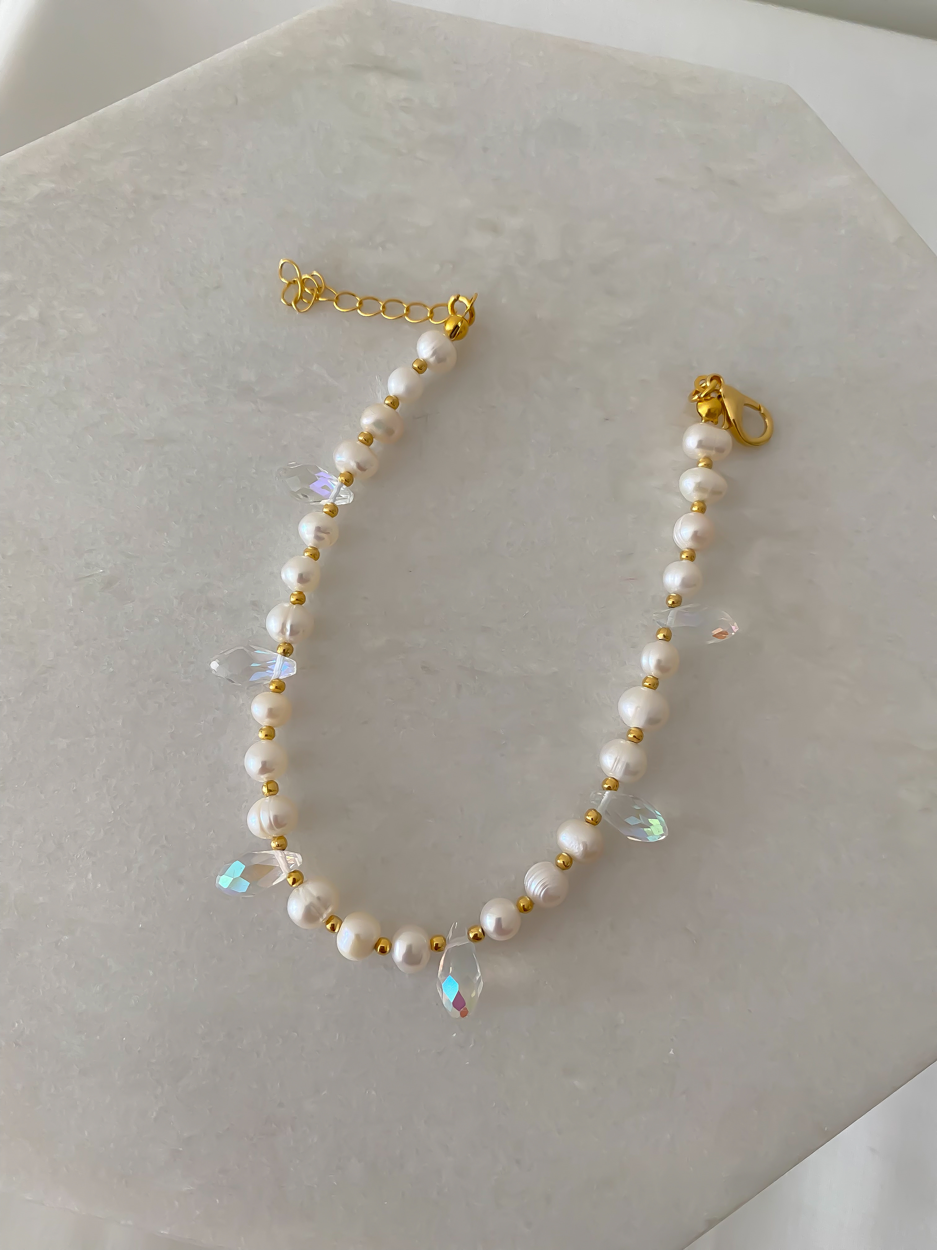 Suni İnci Şeffaf Kristal Detay Halhal (27cm)