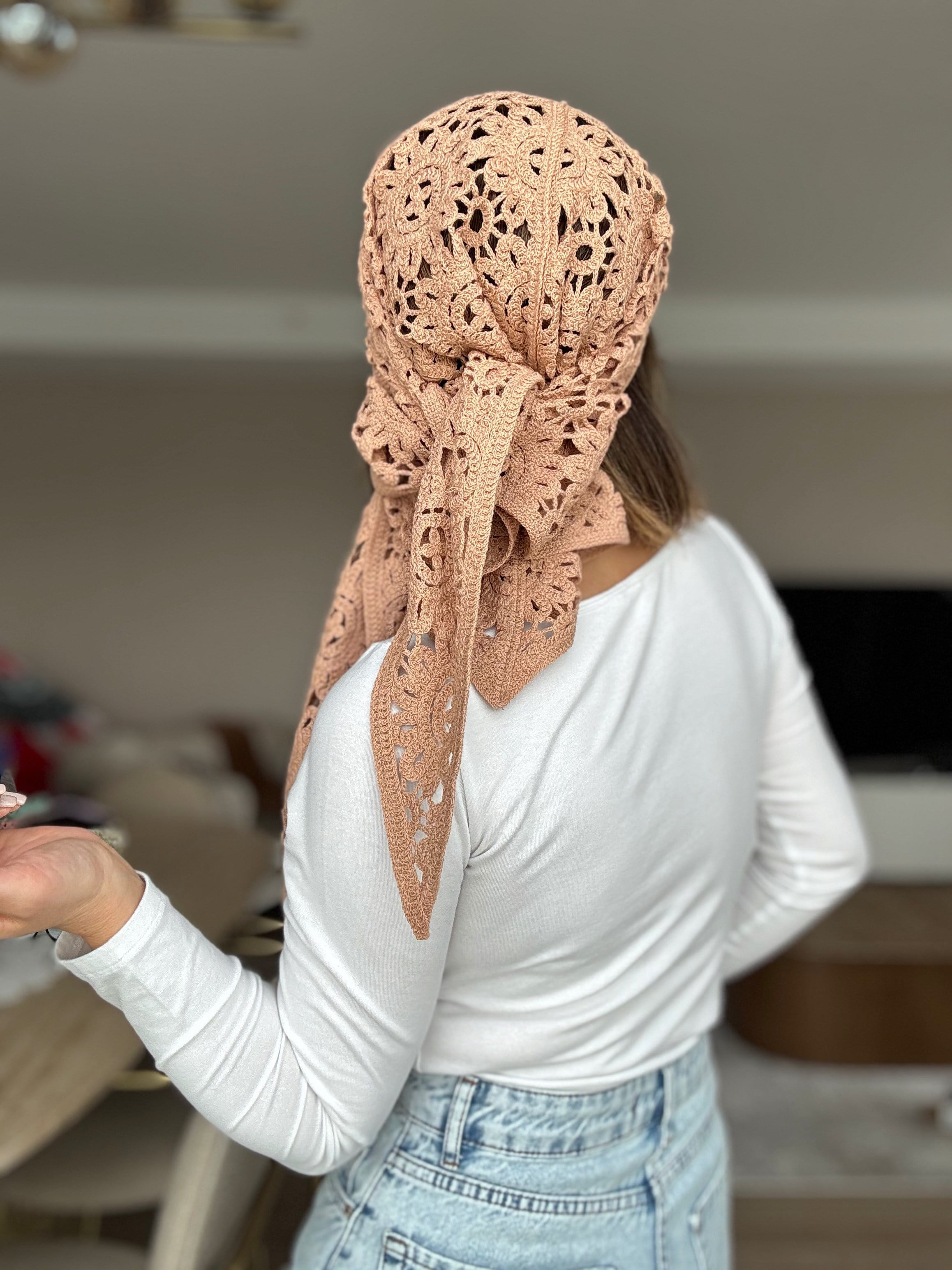 Üçgen Örme Dantelli Camel Pareo