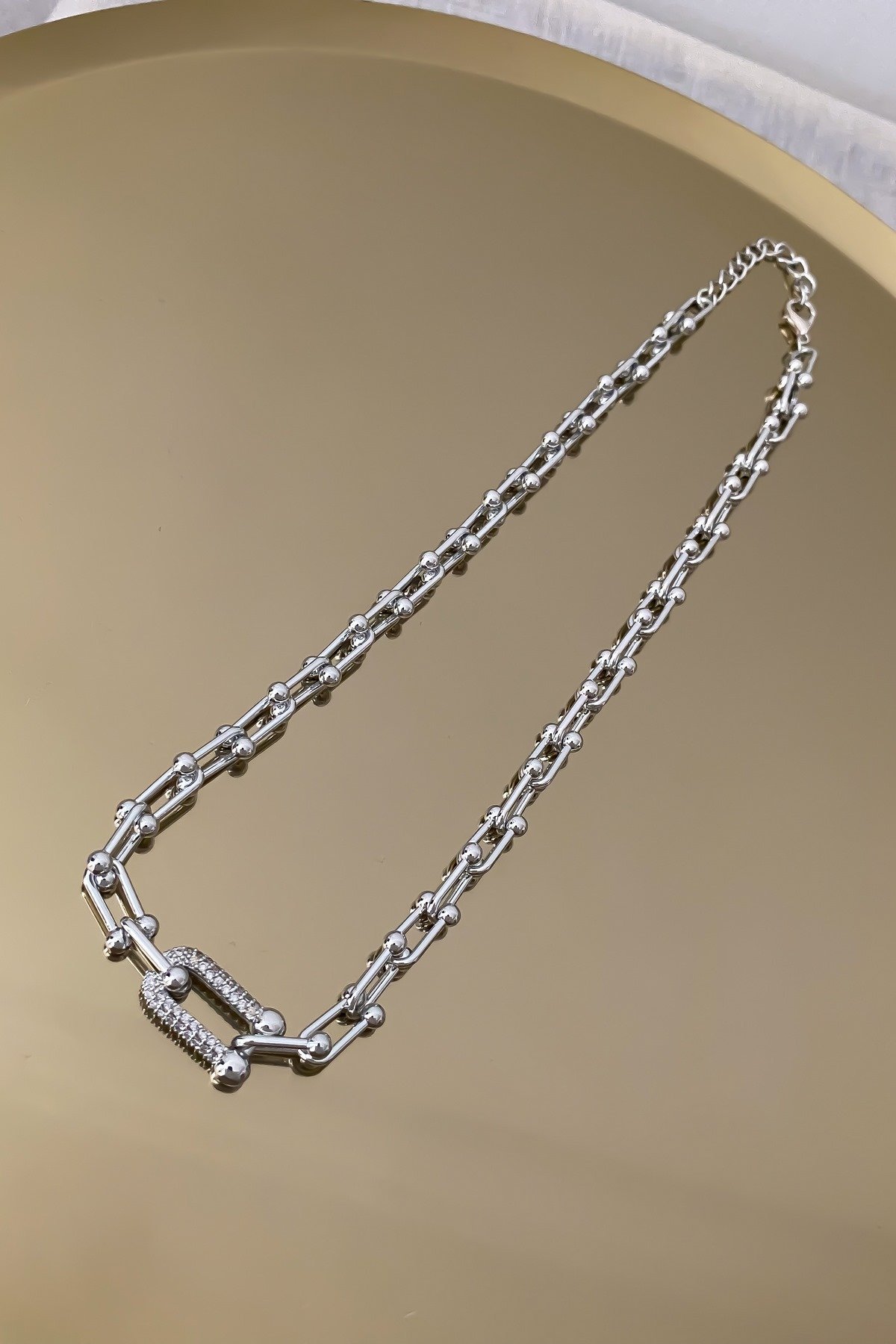 Zirkon Taş Detay İç İçe Geçmeli Marka Model Kolye (50cm)