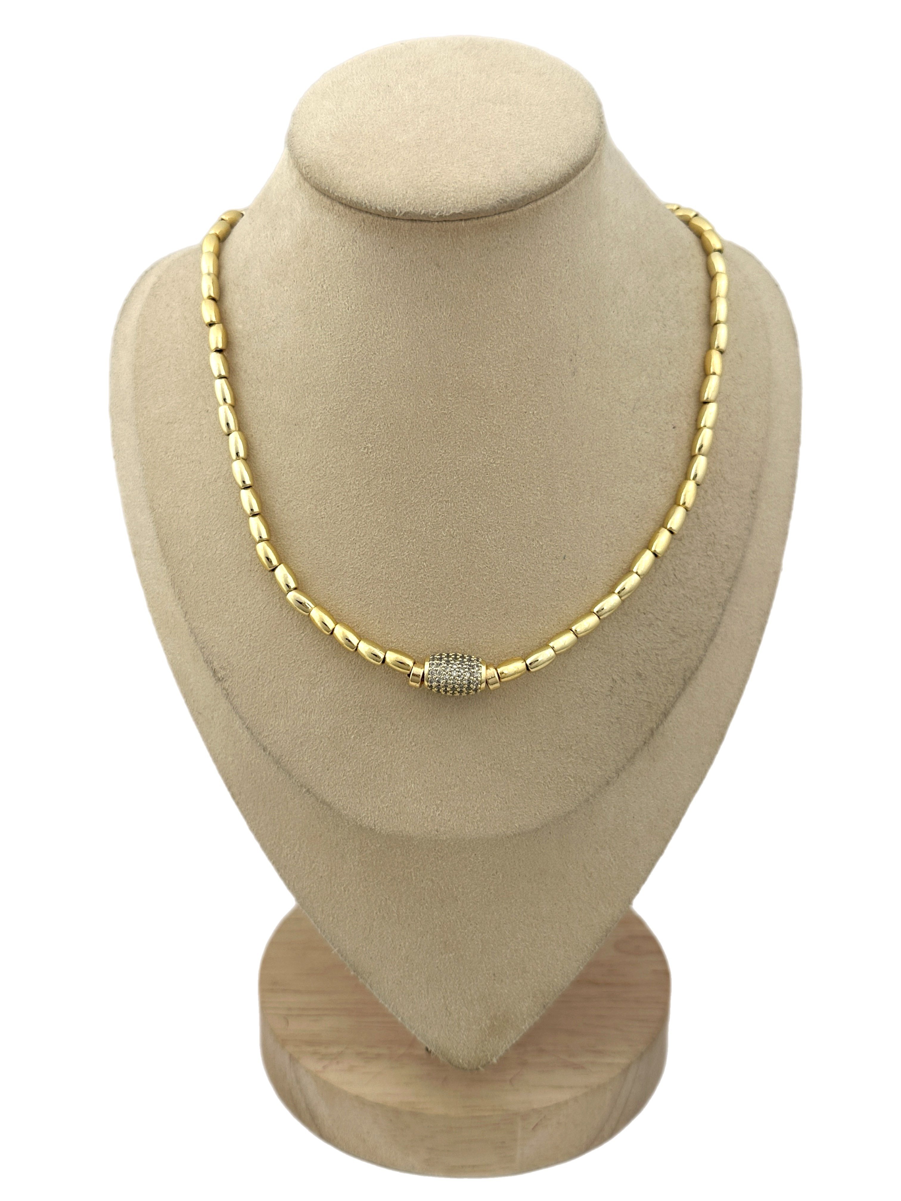 Zirkon Taşlı Gold Topçuklu Tasarım Kolye ( 45 Cm )