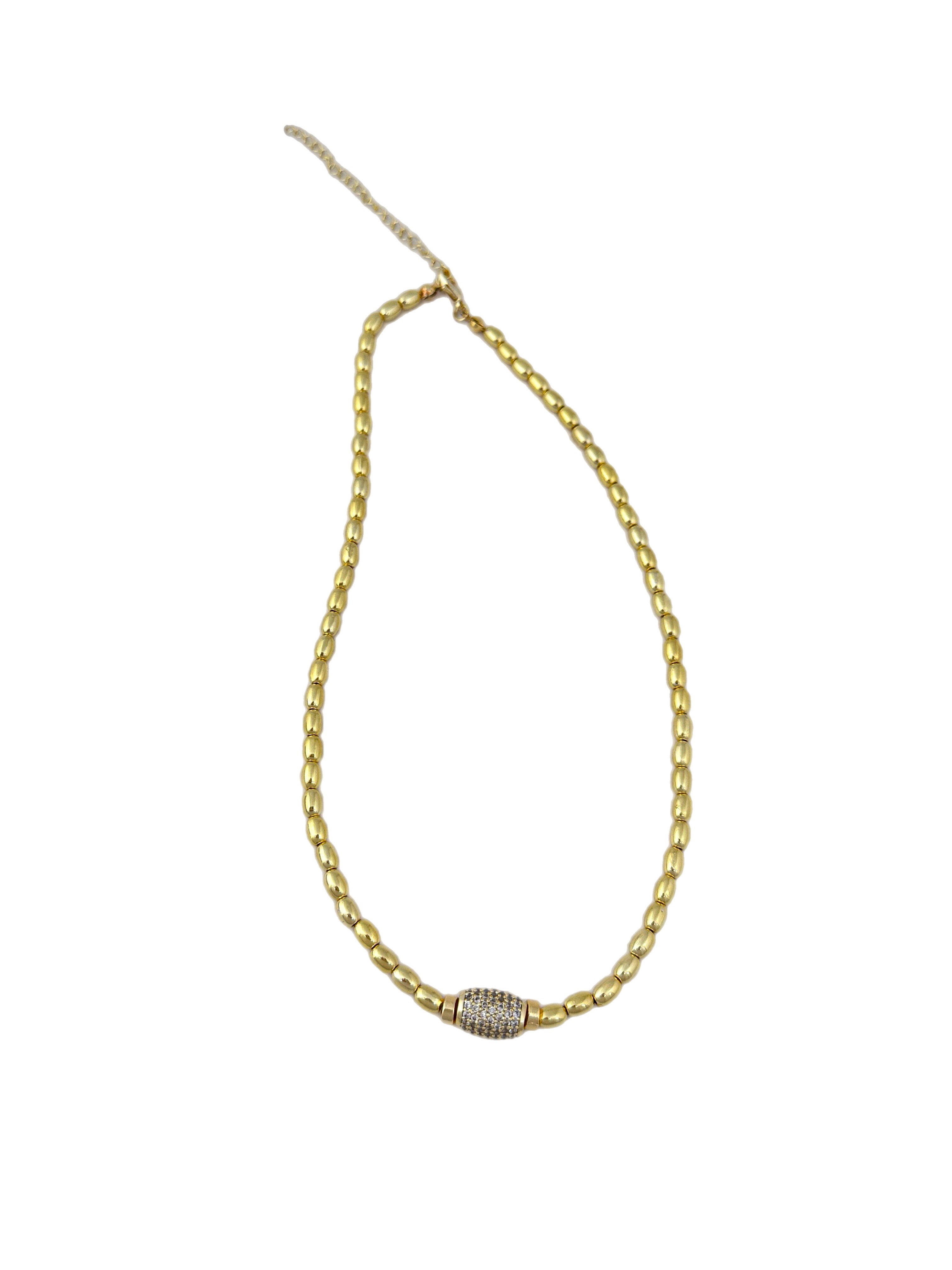 Zirkon Taşlı Silindir Model Oval Plaka Topçuk Kolye ( 48 Cm )