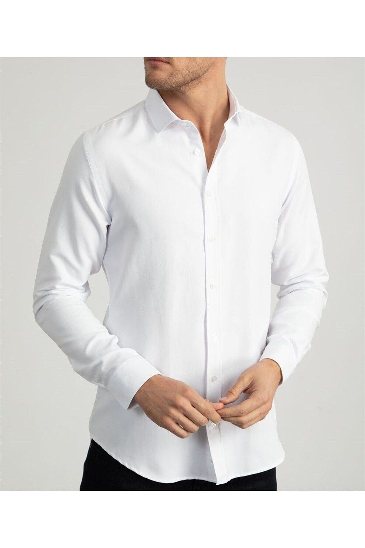 Armür Desenli Uzun Kol Basic Kolay Ütü Teri Emen Slim Fit Slim Fit Gömlek