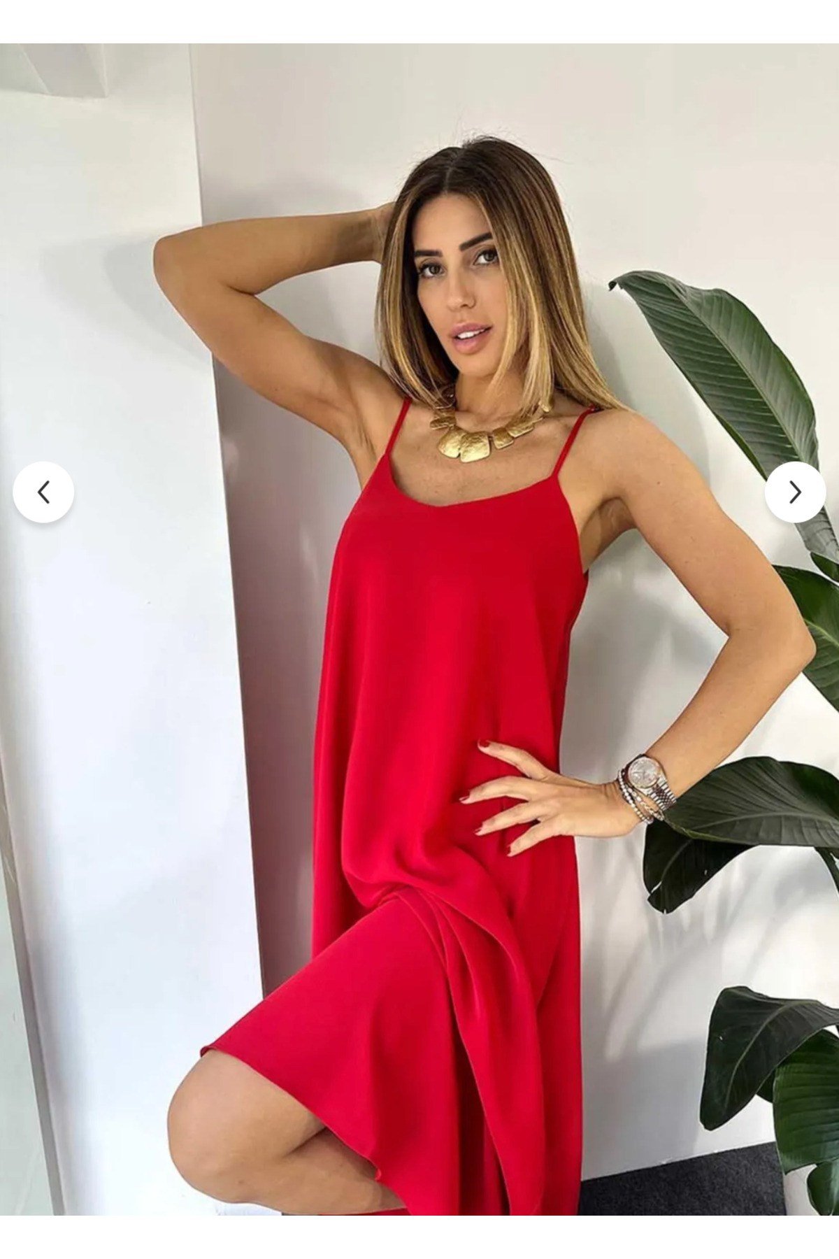 Ayarlanabilir Askılı Midi Boy Full Likralı Elbise