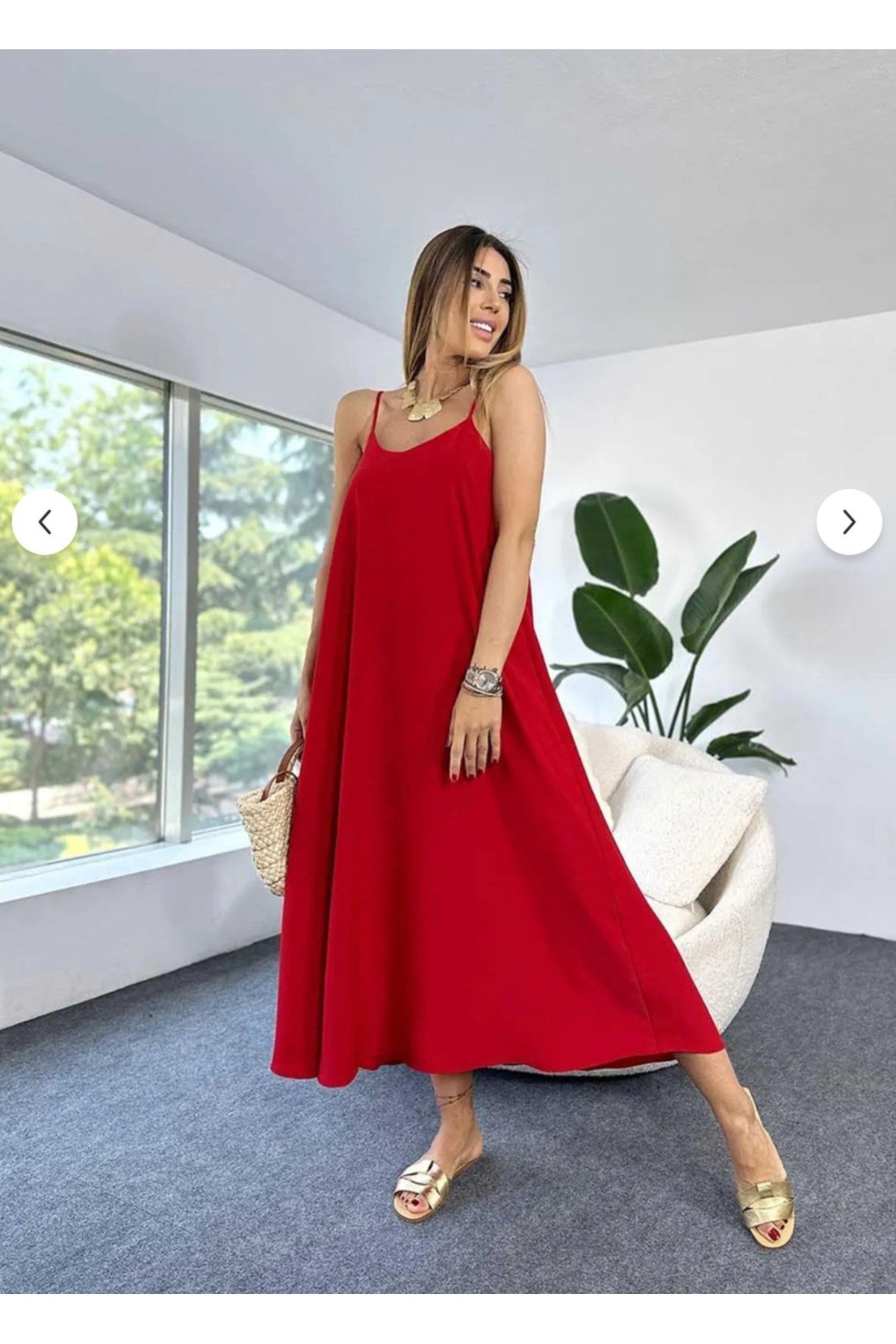 Ayarlanabilir Askılı Midi Boy Full Likralı Elbise