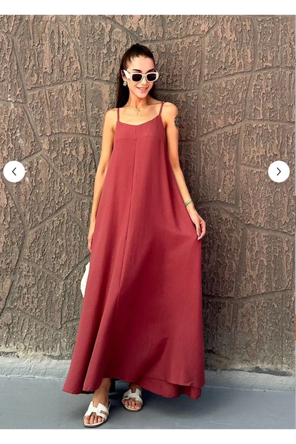 Bordo Ayarlanabilir Askı Uzun Elbise