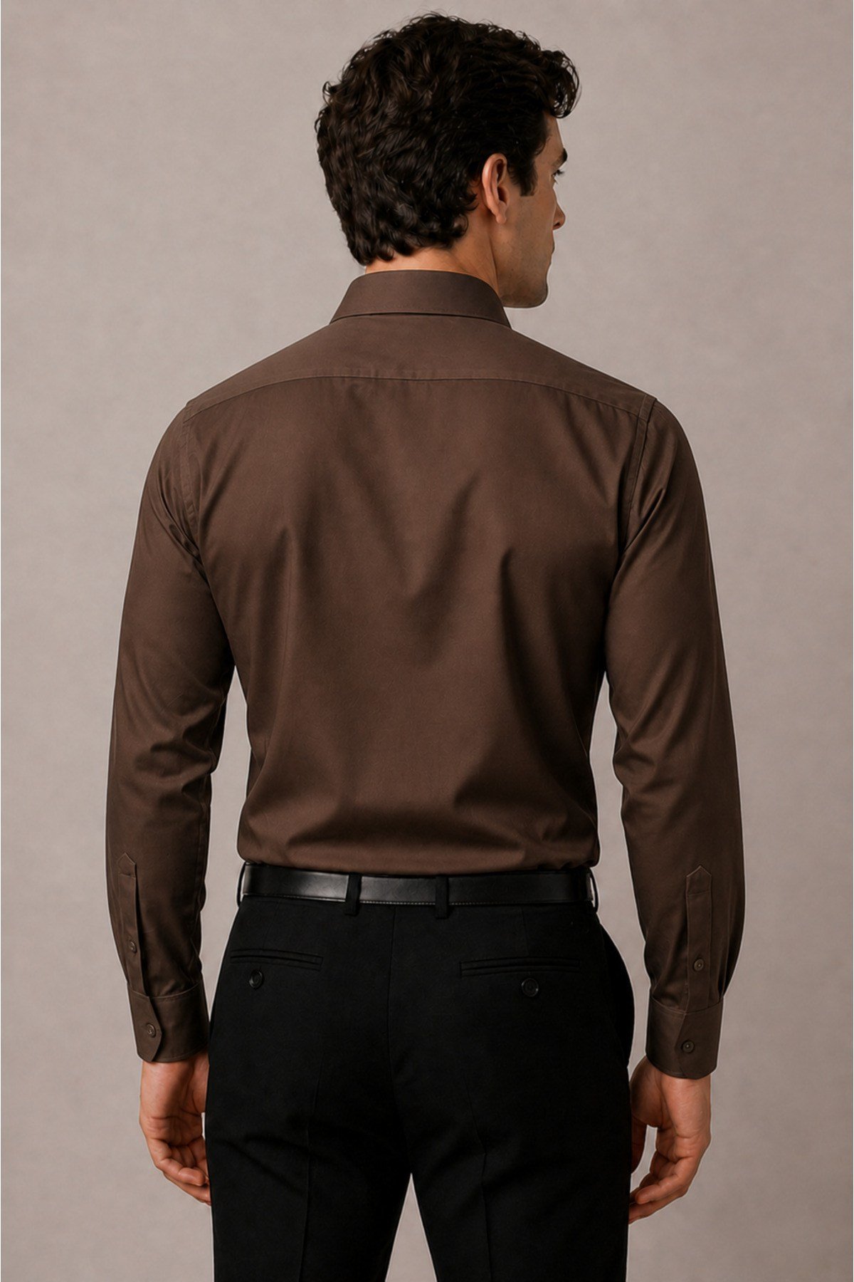 Erkek Slim Fit Gömlek Uzun Kollu Klasik Şık Ofis Günlük Pamuk Saten Karışımlı