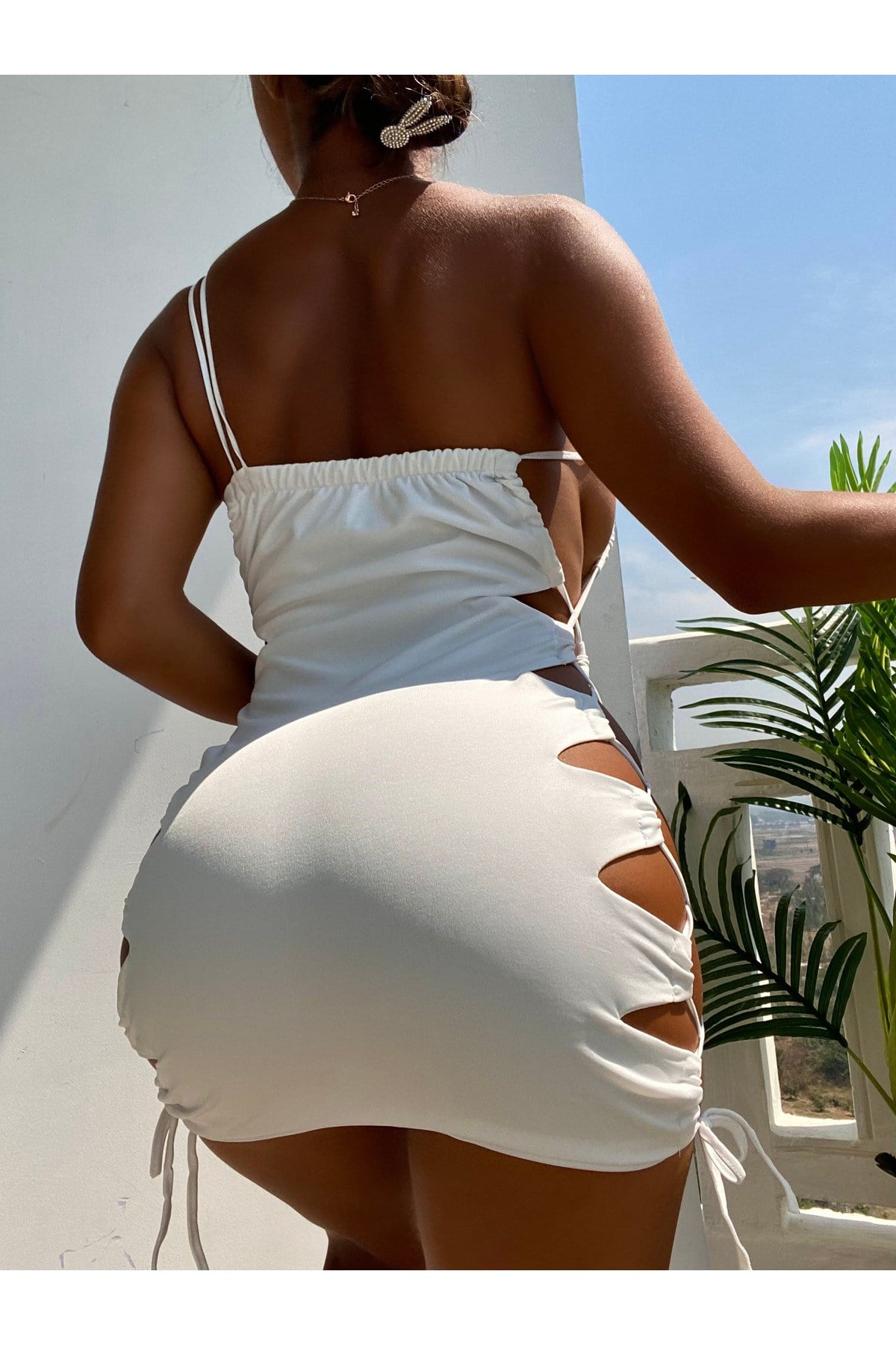 Kadın Yanları Ayarlanabilir Ipli Mini Sexi Fantezi Elbise